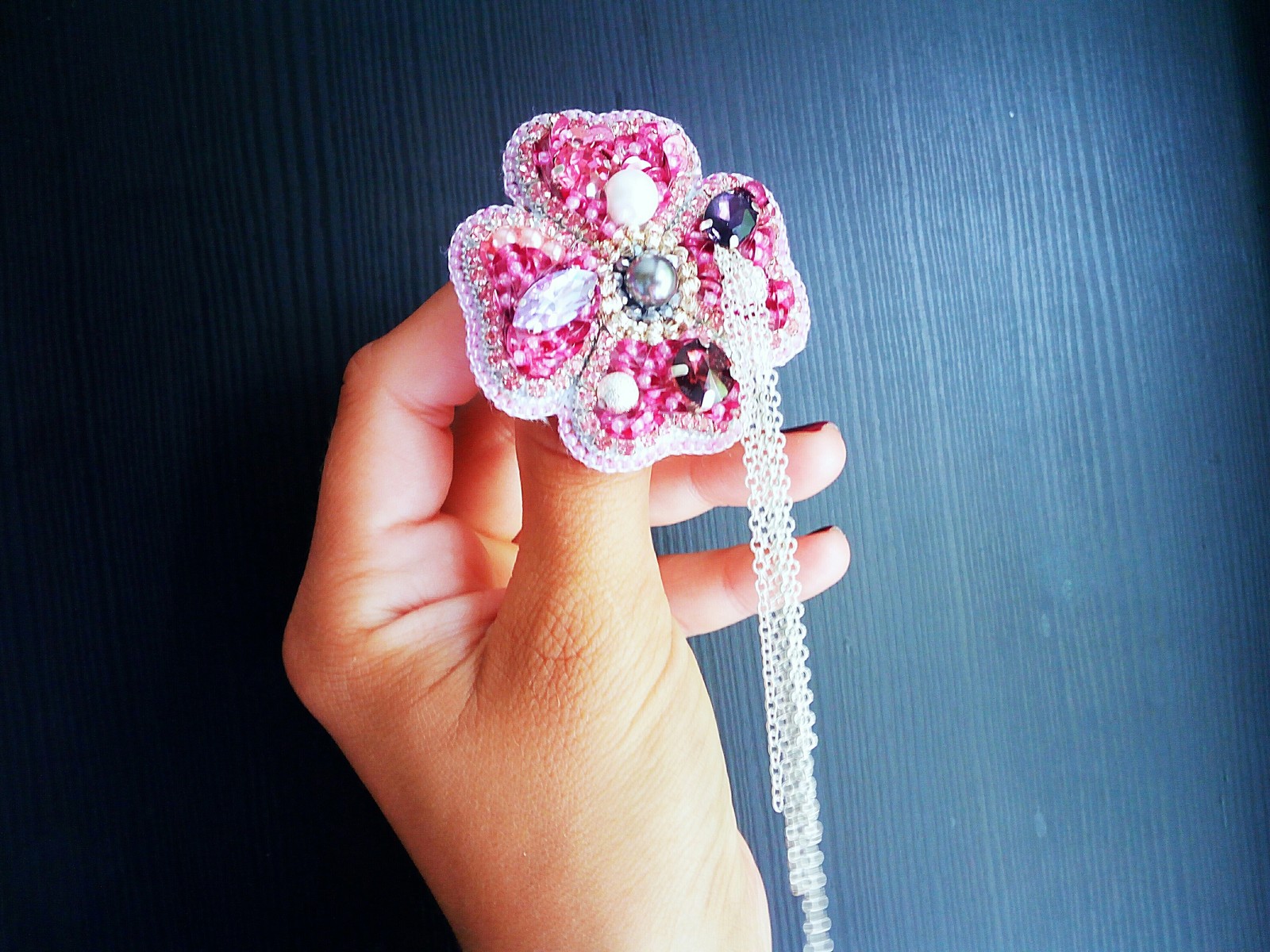 Brooch Pink Joy - handmade - My, With your own hands, Needlework, Needlework without process, Brooch, Beads, Decoration, Flowers