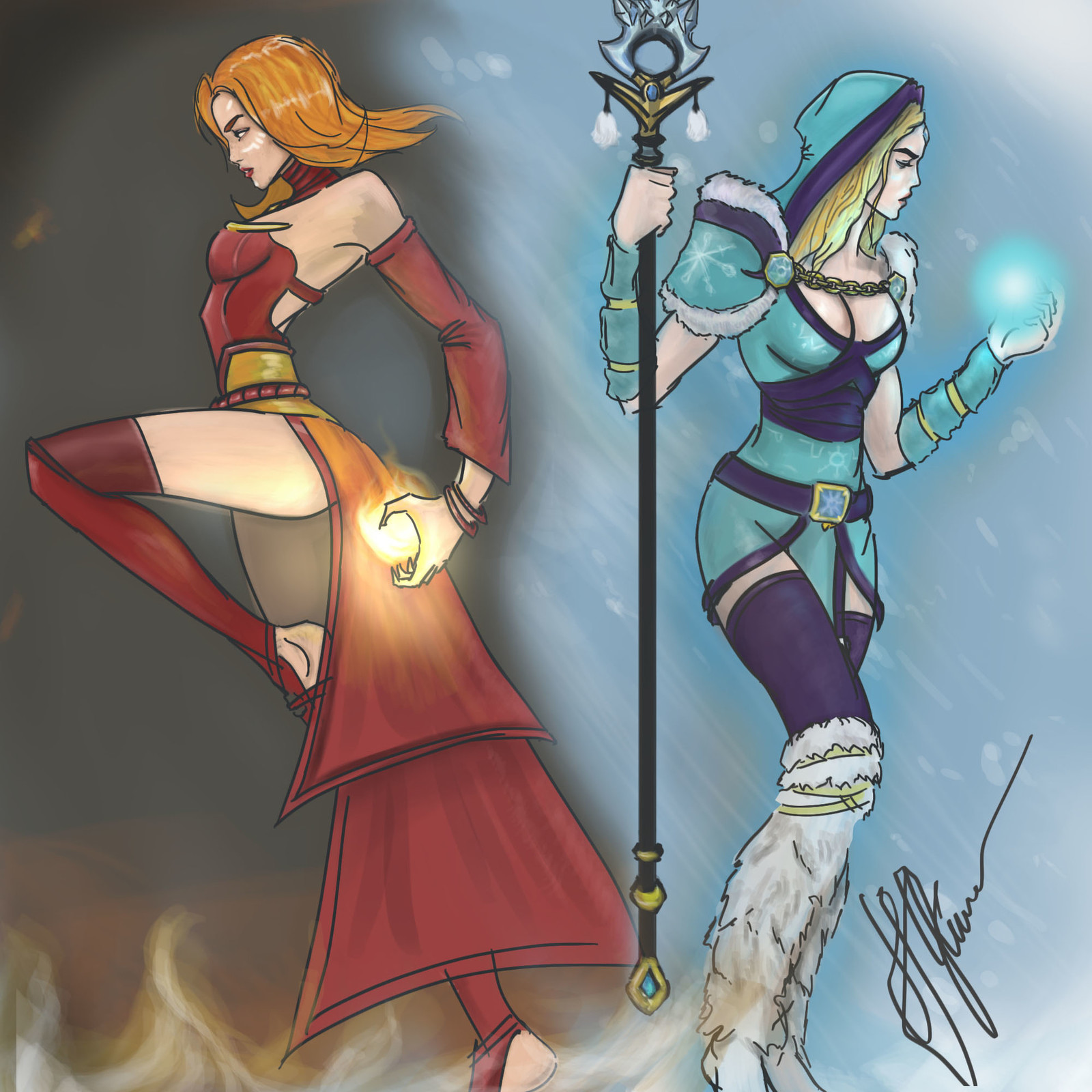 2 сестры - Моё, Dota 2, Lina, Crystal Maiden, Игры, Game Art