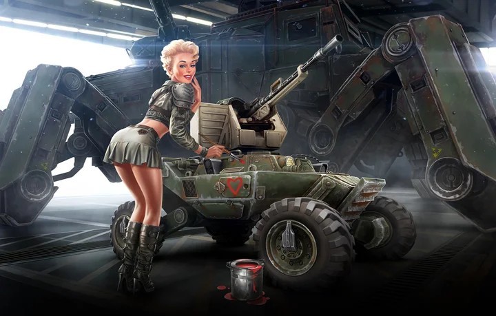 Post-apocalyptic pin-up - Girls, Drawing, Post apocalypse, Longpost, Crossout, Art, Pin up