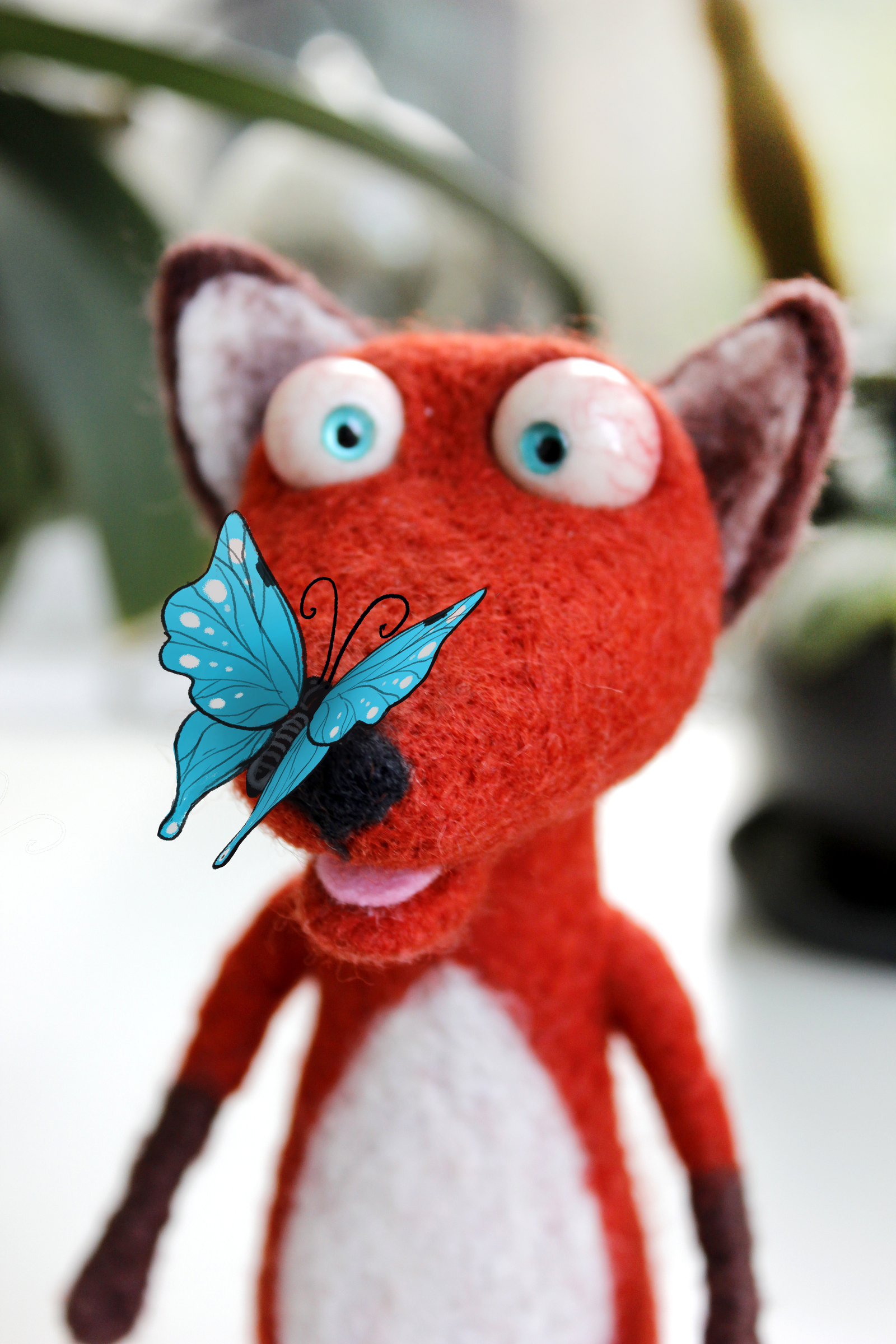 Fox, author's toy - My, Fox, Rabbit, Dry felting, Handmade, Handmade, Author's toy, Eyes, Longpost