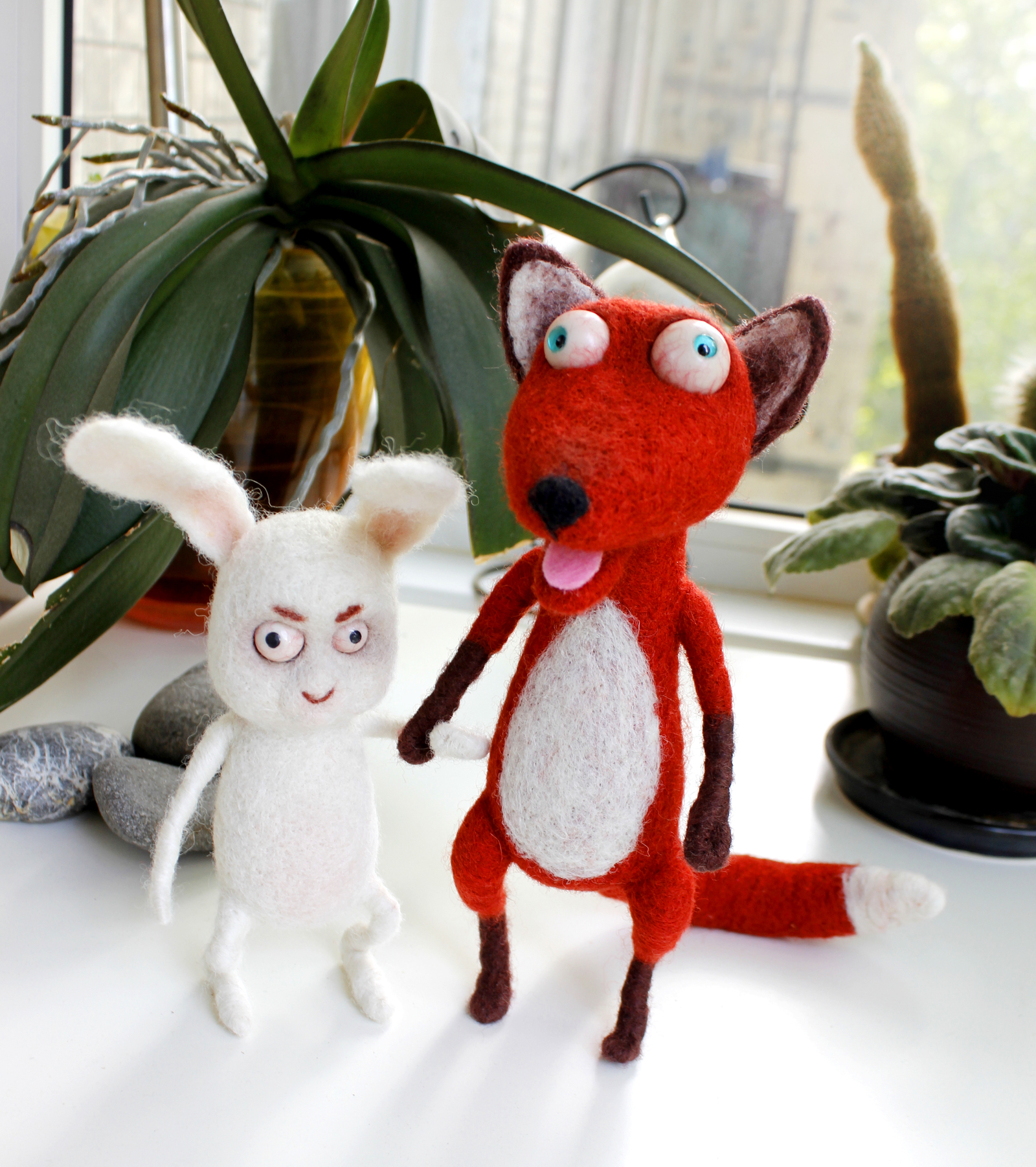 Fox, author's toy - My, Fox, Rabbit, Dry felting, Handmade, Handmade, Author's toy, Eyes, Longpost