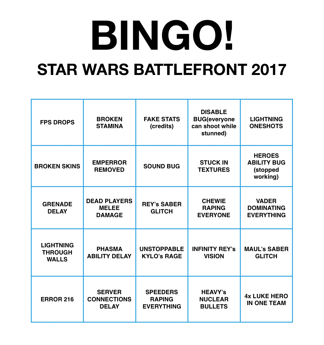 Star Wars battlefront 2017 bingo - Star Wars, Star Wars: Battlefront 2, Star Wars: Battlefront, , Longpost, EA DICE