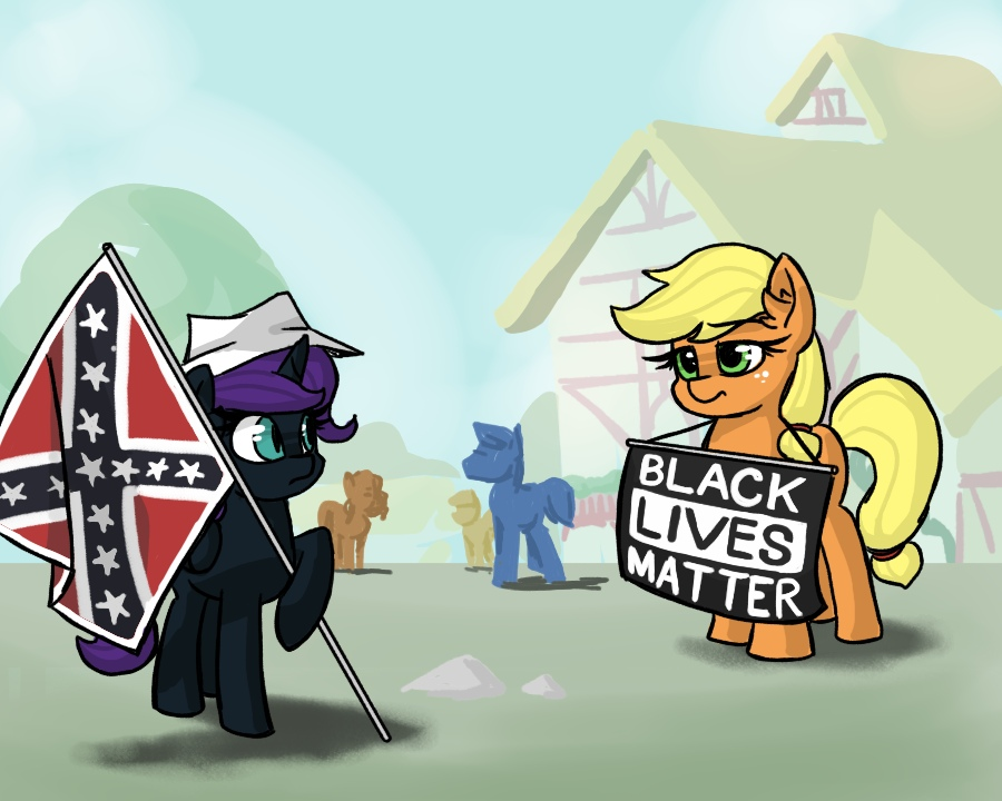 The cognitive dissonance - My little pony, Black lives matter, Confederate flag, Applejack, Nyx, Original character, Ponification, Confederates