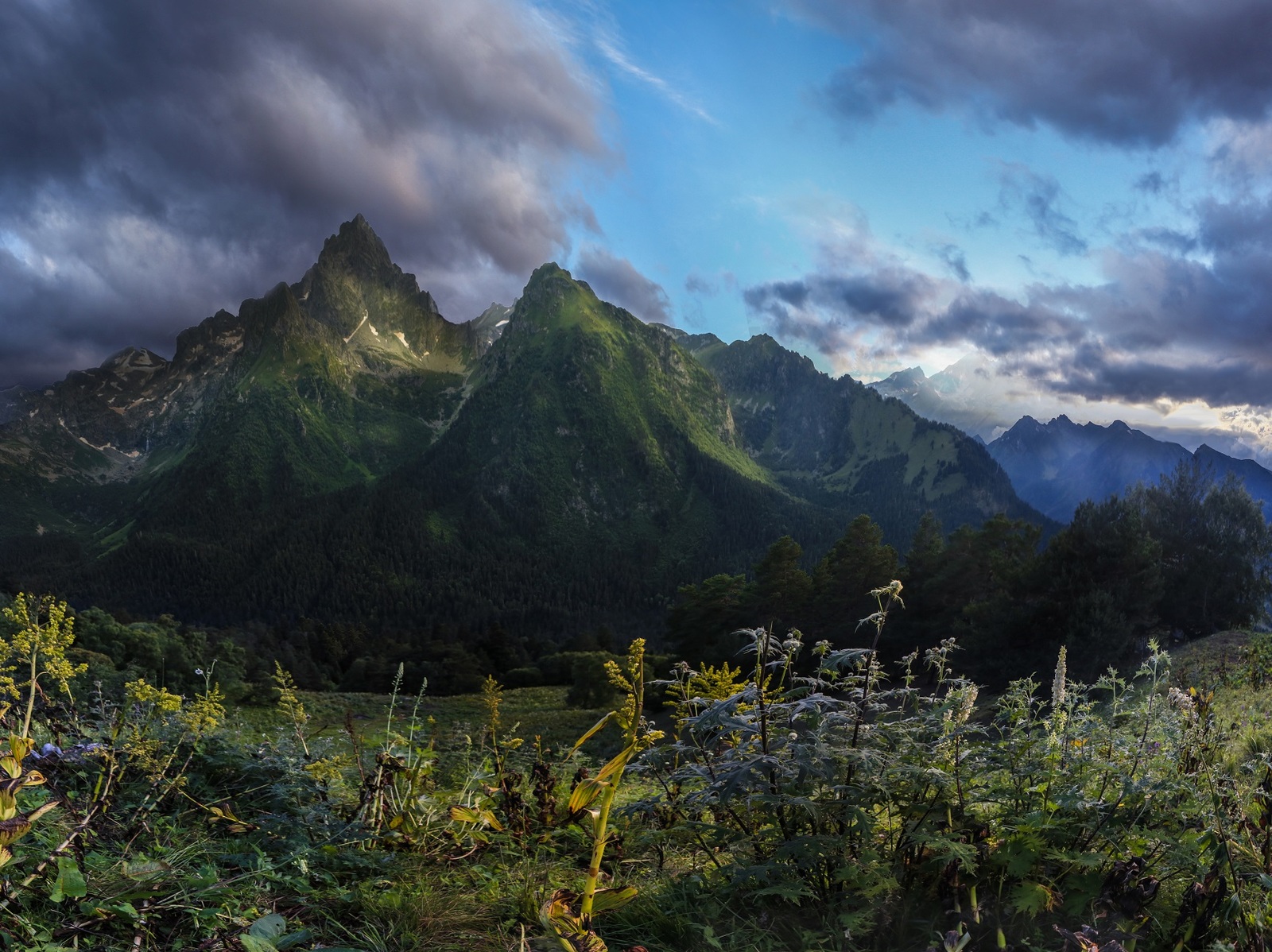 View of the peaks Pshish and Sofia (Karachay-Cherkessia) - My, The mountains, , Панорама