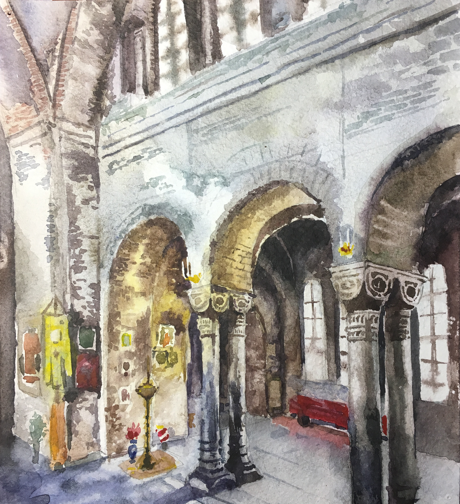 Watercolor sketches - My, Watercolor, Sketch, Town, Church, Longpost, The street, Drawing