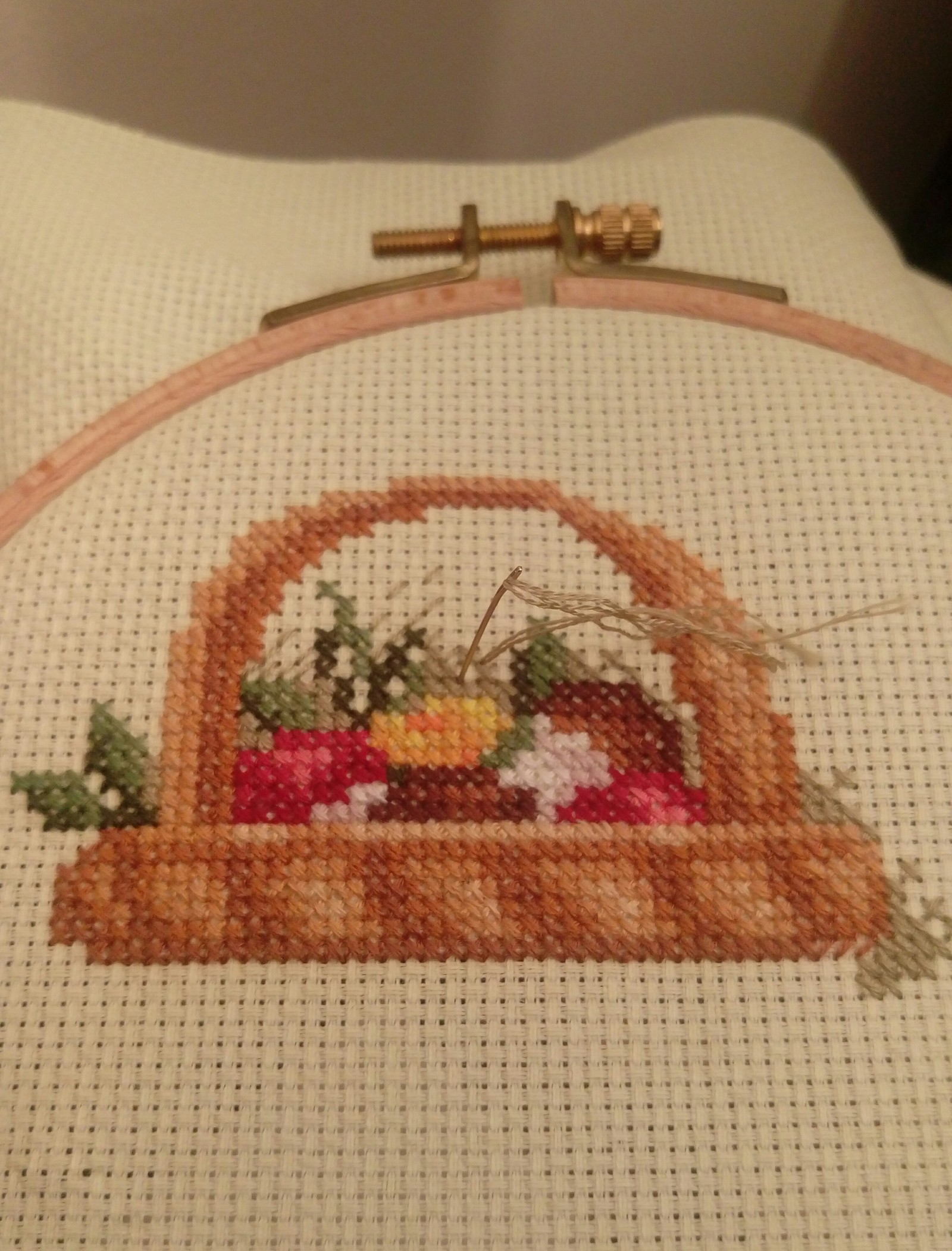 mushroom basket - My, Cross-stitch, Needlework with process, Longpost