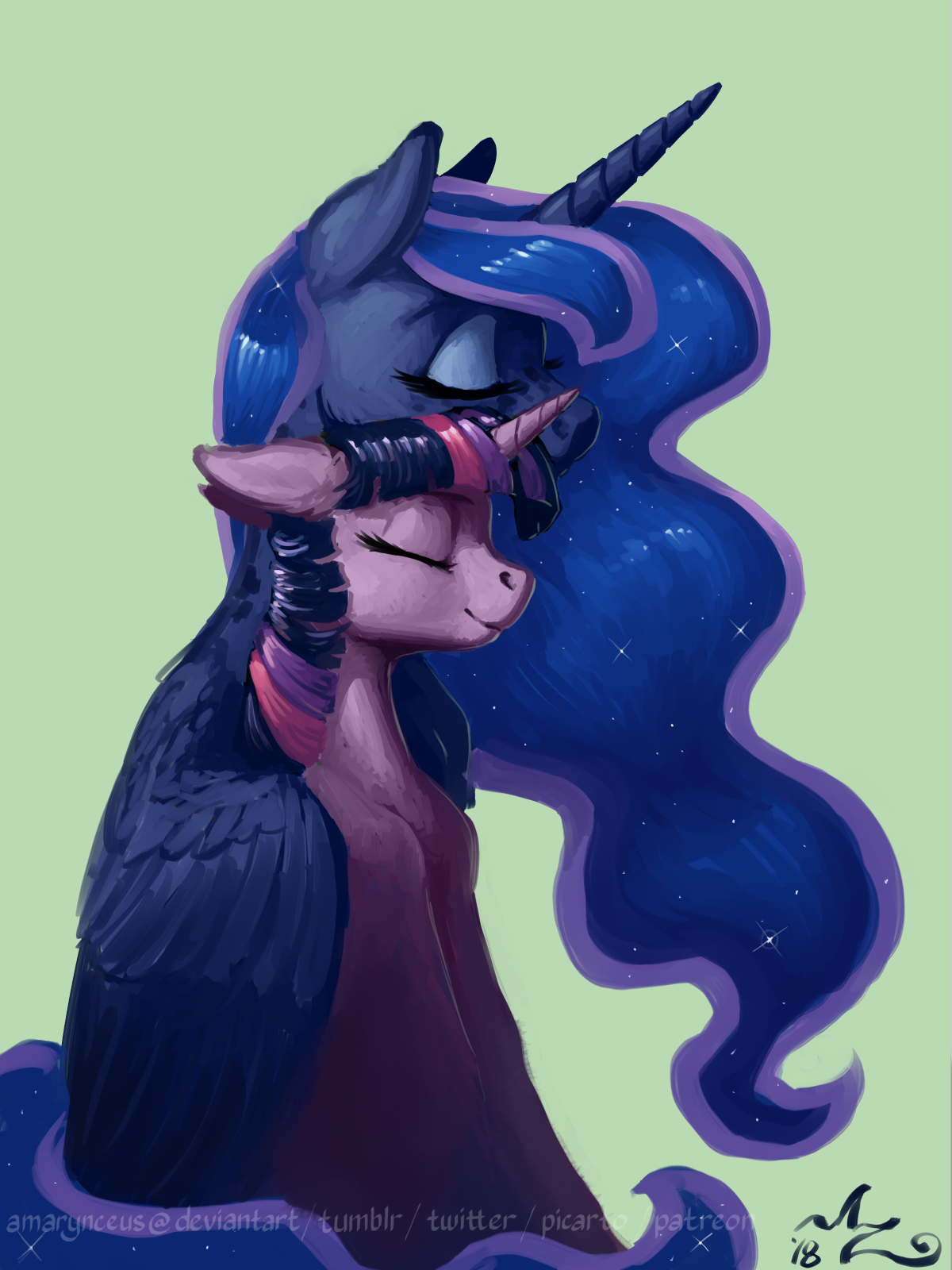 Twilight in the arms of the moon - My little pony, Princess luna, Twilight sparkle, Shipping, MLP Lesbian, Amarynceus