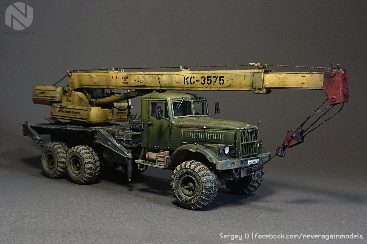 Truck crane KS-3575 (255B1) in scale 1:43 - My, Modeling, Stand modeling, Truck crane, Scale model, 1:43, , Kraz, Longpost