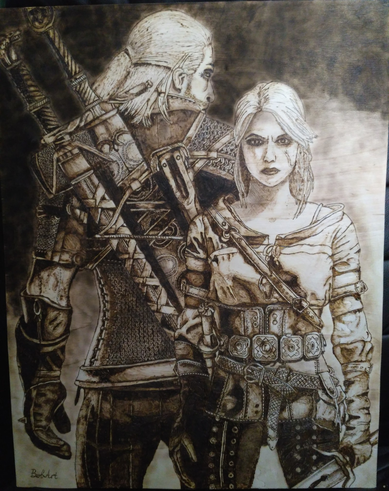 Geralt and Ciri - My, Witcher, The Witcher 3: Wild Hunt, Ciri, Burning out, Pyrography