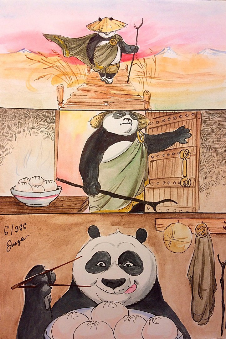 The strength of the spirit in dumplings) - My, Kung Fu Panda, Drawing, Dumplings, , Comics, Panda, Food, Illustrations