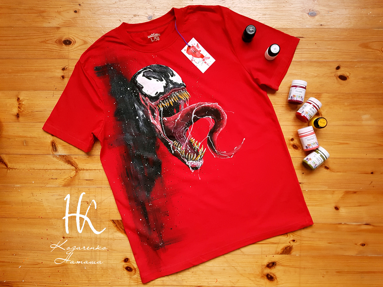 Hand-painted Venom / Venom - My, Art, Venom, Painting on fabric, T-shirt, Handmade, Painting, Acrylic, Marvel