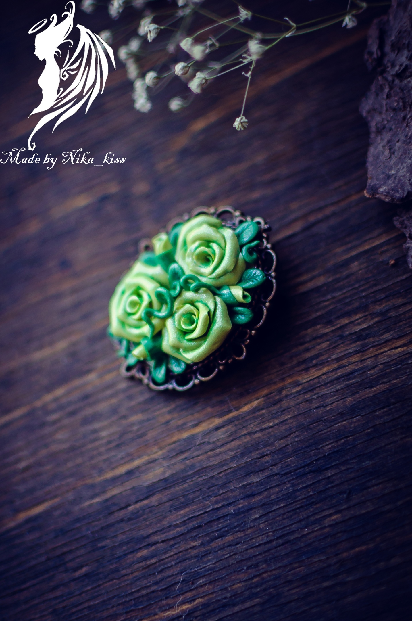 Vintage brooch with roses - My, Handmade, Polymer clay, the Rose, Longpost, Brooch, Needlework without process