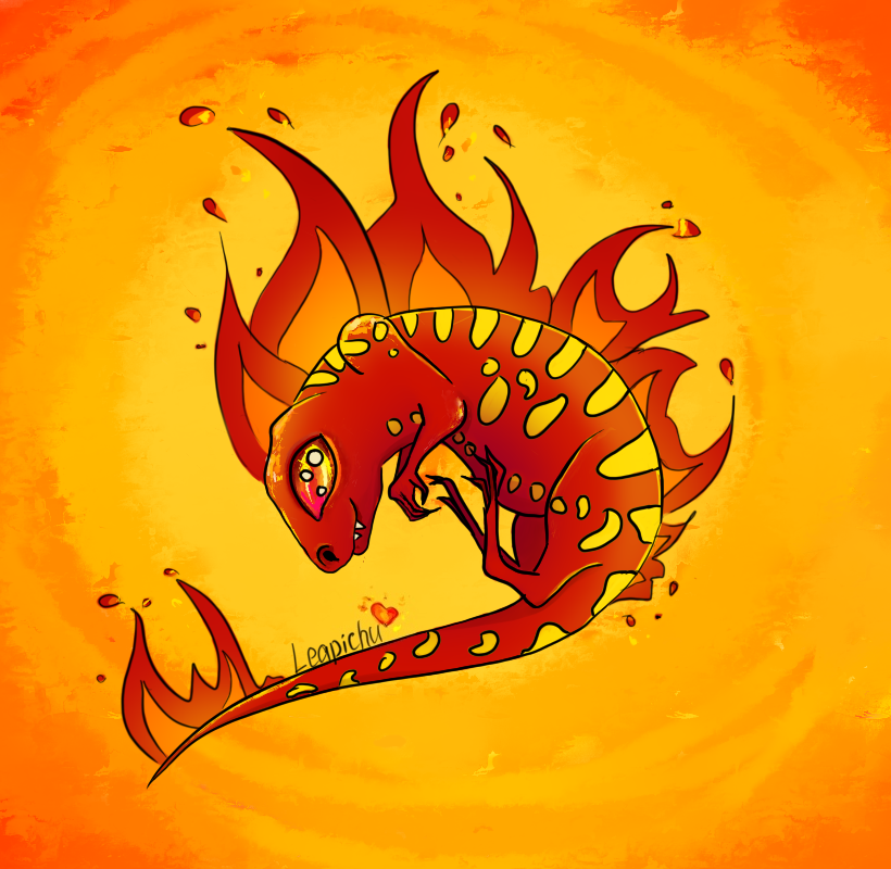 fire lizard - My, Digital drawing, Lizard, SAI