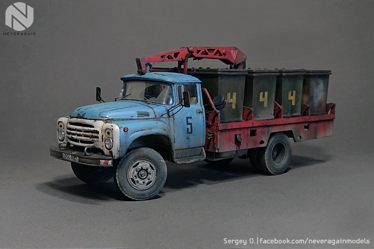 Garbage truck M-30 (130) in scale 1:43 - My, Longpost, Stand modeling, Car modeling, Scale model, Prefabricated model, 1:43, ZIL-130, Garbage truck