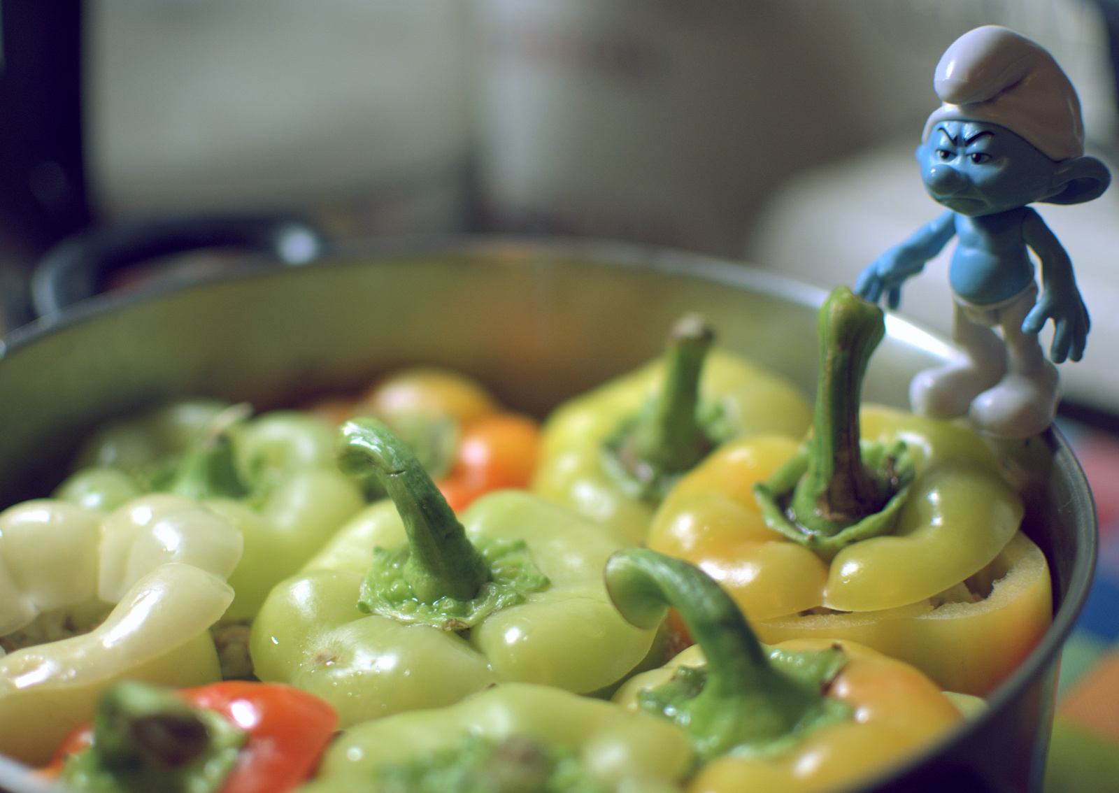 Smurf and PEPPERS. - My, The smurfs, Cook at home, , Cooking, Photographer, Stuffing, Macro photography, Longpost