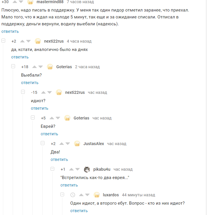 Про евреев и идиотов - Комментарии, Комментарии на Пикабу, Евреи, Такси, Скриншот, Юмор