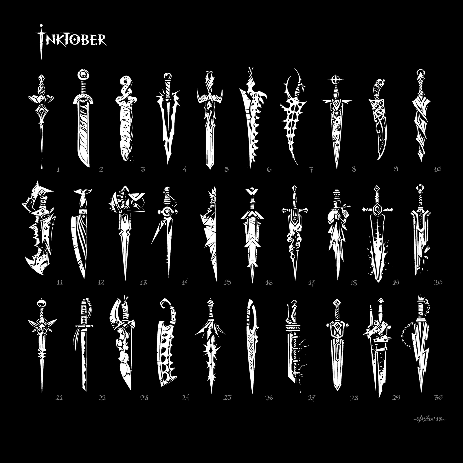 Inktober swords. - Моё, Скетч, Inktober, Inktober2018, Меч, Цифровой рисунок, Рисунок