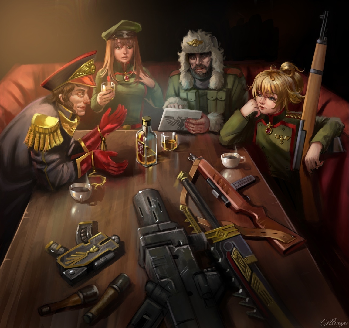 Warhammer crossover - Warhammer 40k, Tanya Degurechaff, Кроссовер, Кайафас Каин, Рисунок, Юмор, Ciaphas Cain