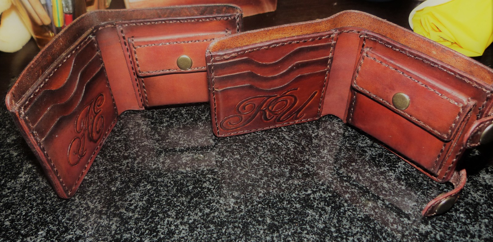 Paired wallets - My, Needlework with process, Embossing on leather, Wallet, Handmade wallet, Longpost