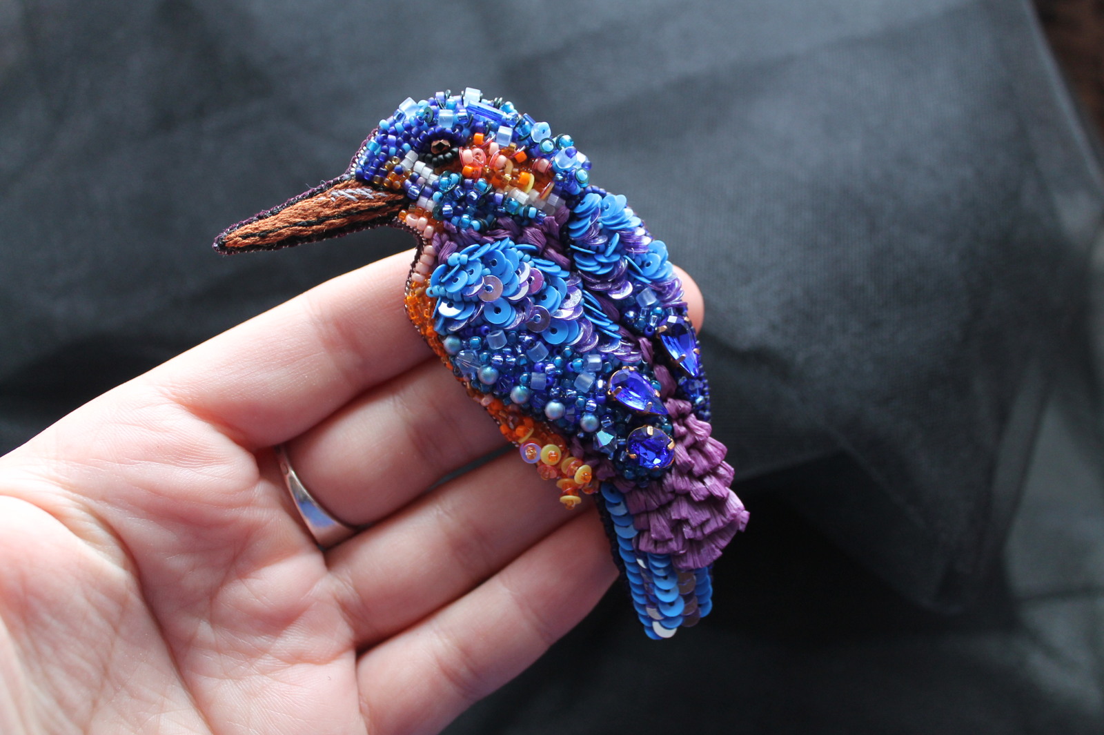 Birds and more - My, Hikupta, Brooch, Needlework without process, Kingfisher, Birds, Bow, Longpost