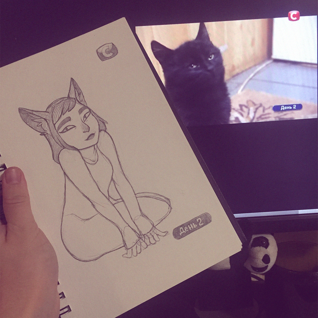 Kitty Chornushka - My, Nightgrowler, , , cat, Drawing