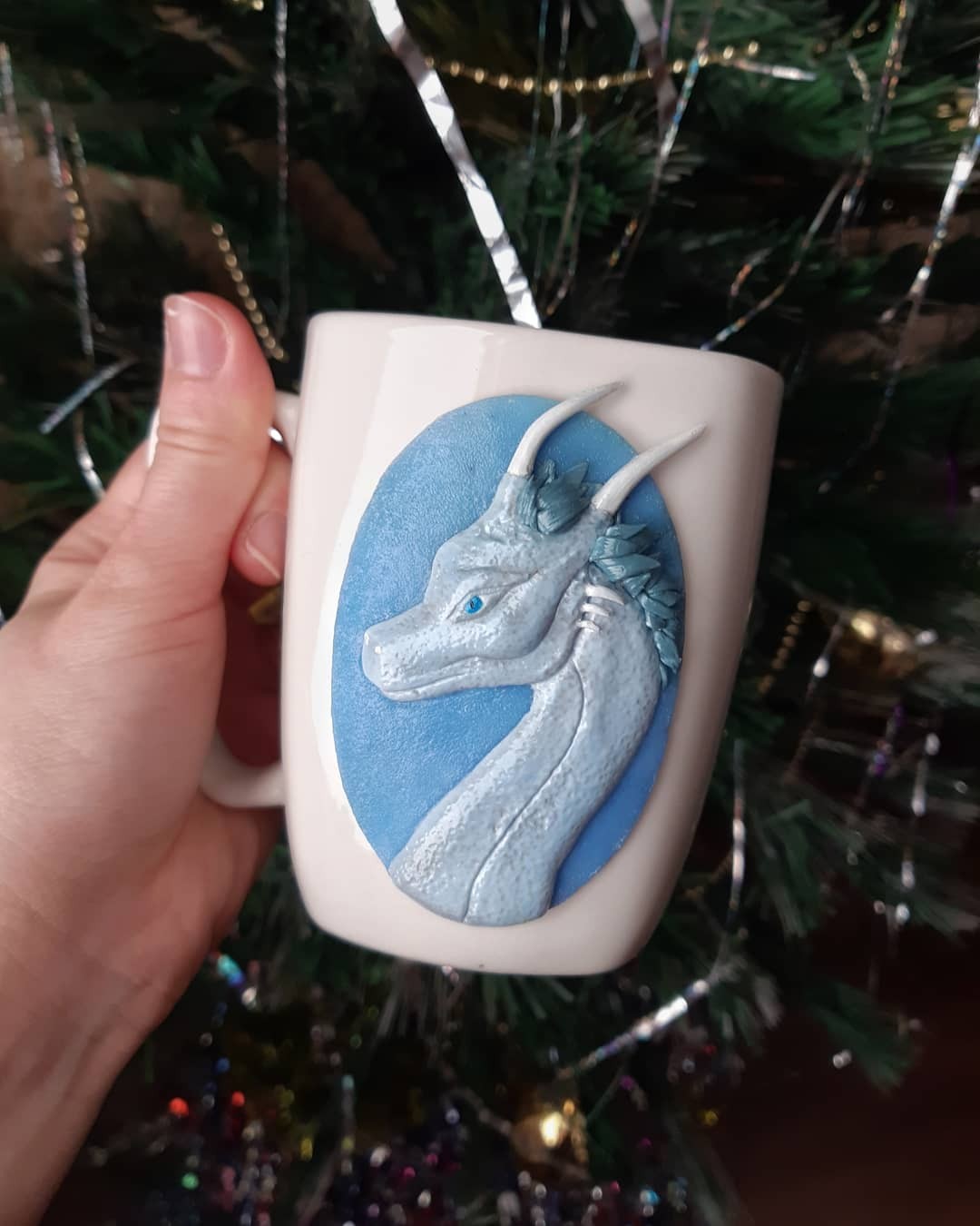 Mug with Sapphire - My, The Dragon, Needlework without process, Needlework, Handmade, Polymer clay, Eragon, Longpost, Mug with decor