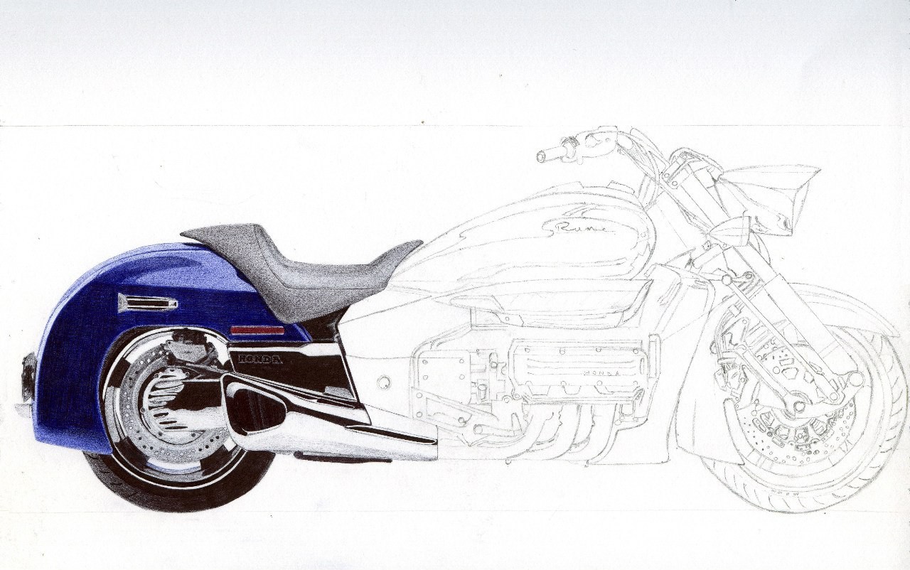 Honda Valkyrie Rune - My, Art, Drawing, Pen drawing, Ball pen, Moto, Honda, Longpost, Photorealism