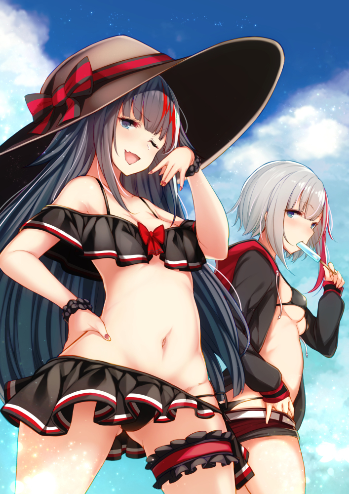 Deutschland & Admiral Graf Spee - NSFW, Azur lane, , Admiral graf spee, Etty, Swimsuit, Summertime, Anime art, Anime, Rammstein Deutschland, Summer