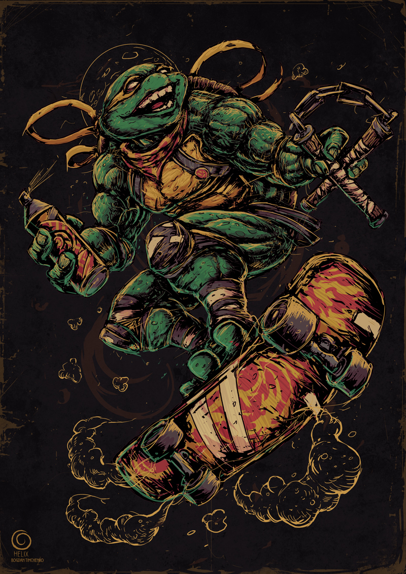 Michelangelo - My, Michelangelo, Teenage Mutant Ninja Turtles, Longpost, Cartoons, Drawing, Digital drawing