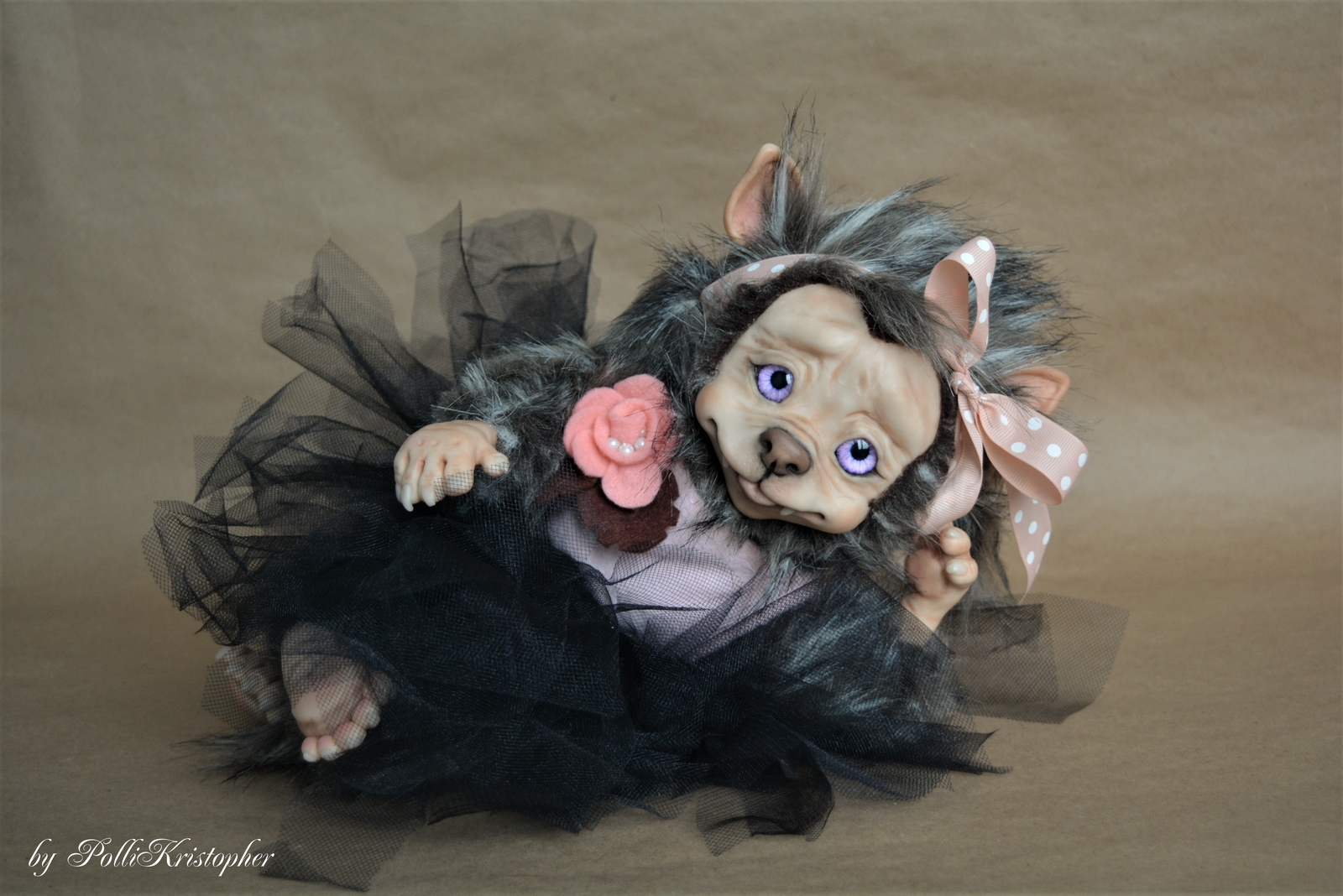 Fantasy creation Baby - a werewolf, author's toy in mixed media. Author PolliKristopher - My, Author's toy, American Werewolf, Characters (edit), Collectible figurines, Wolf, , Longpost