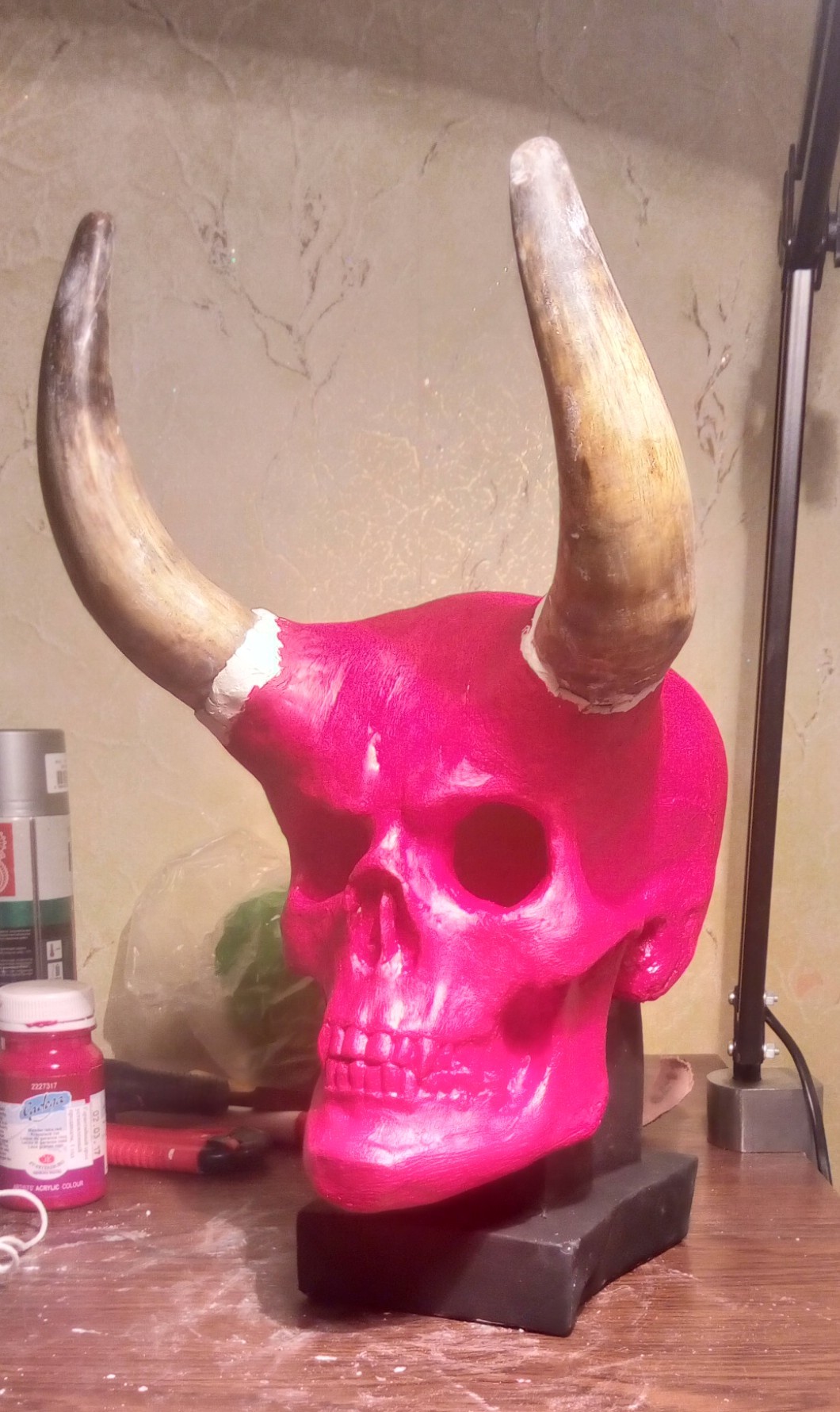 Pumping a plaster skull - My, Scull, Horns, With your own hands, Gypsum, Kripota, Decor, Longpost