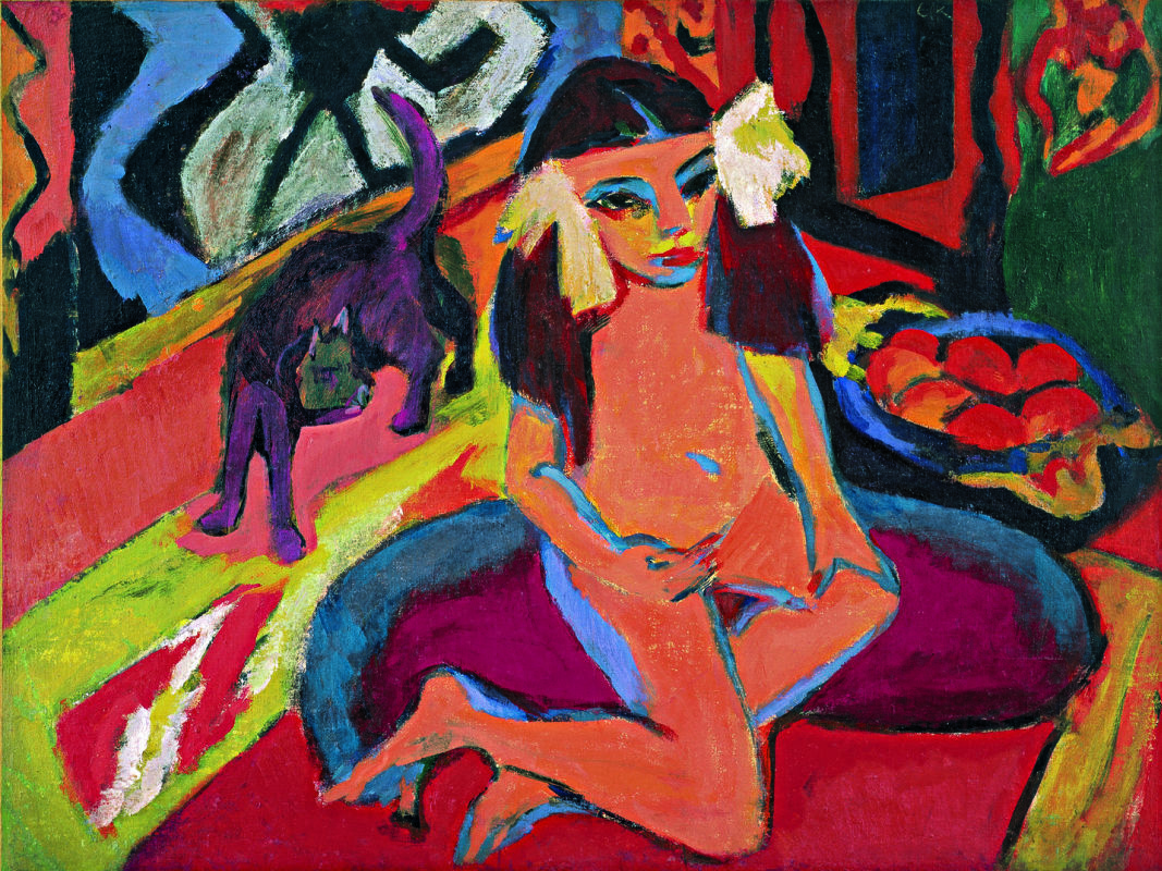 Kirchner, Girl with a cat. - Impressionism, Art