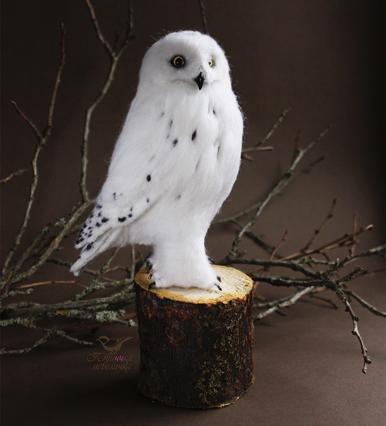 Polar owl. Dry felting from wool. - My, Dry felting, Needlework, Handmade, Harry Potter, Needlework without process, Owl, Wallow, Longpost