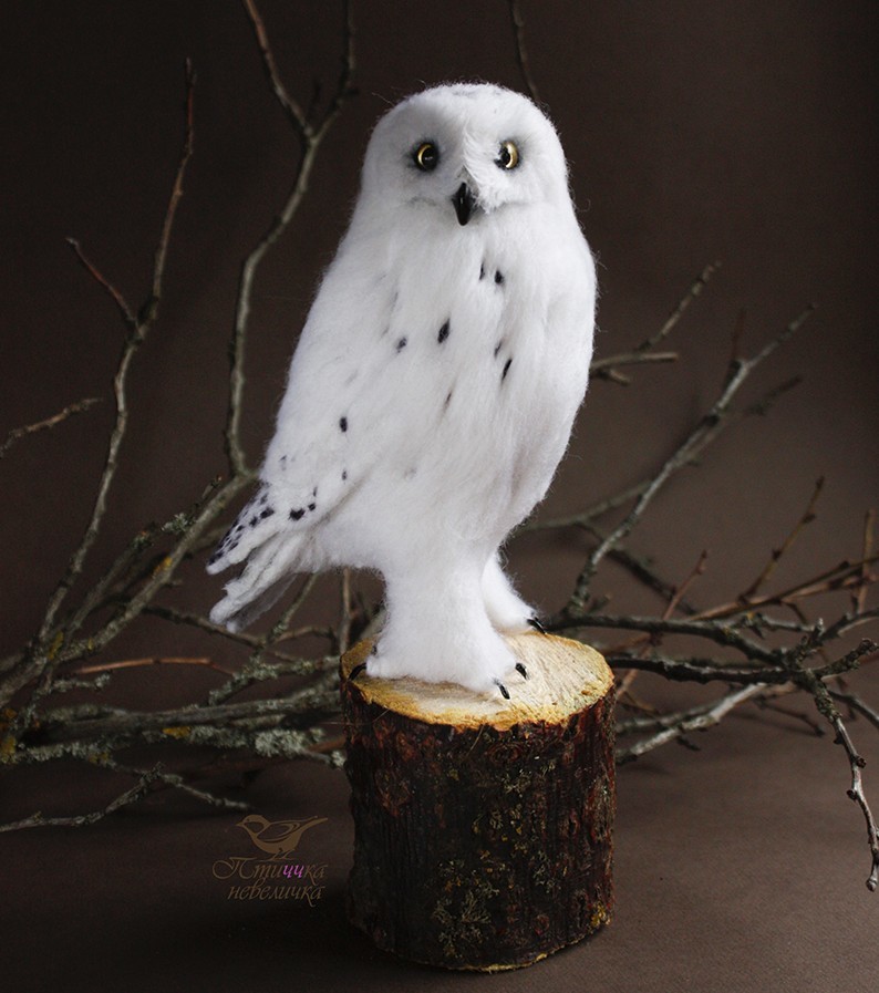 Polar owl. Dry felting from wool. - My, Dry felting, Needlework, Handmade, Harry Potter, Needlework without process, Owl, Wallow, Longpost