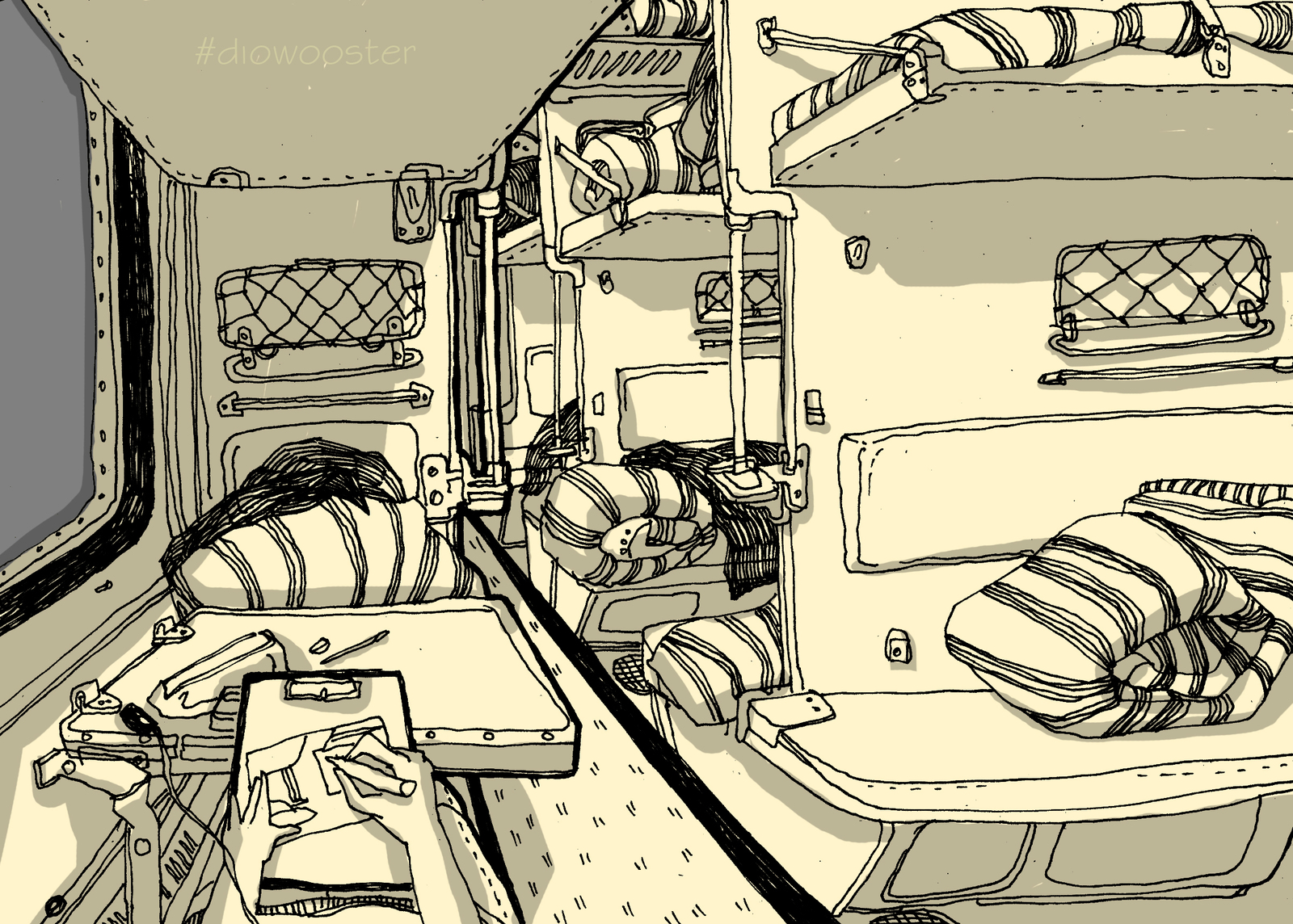 On the train - My, Diowooster, A train, Sketch, Longpost, Drawing, Digital drawing, Interior