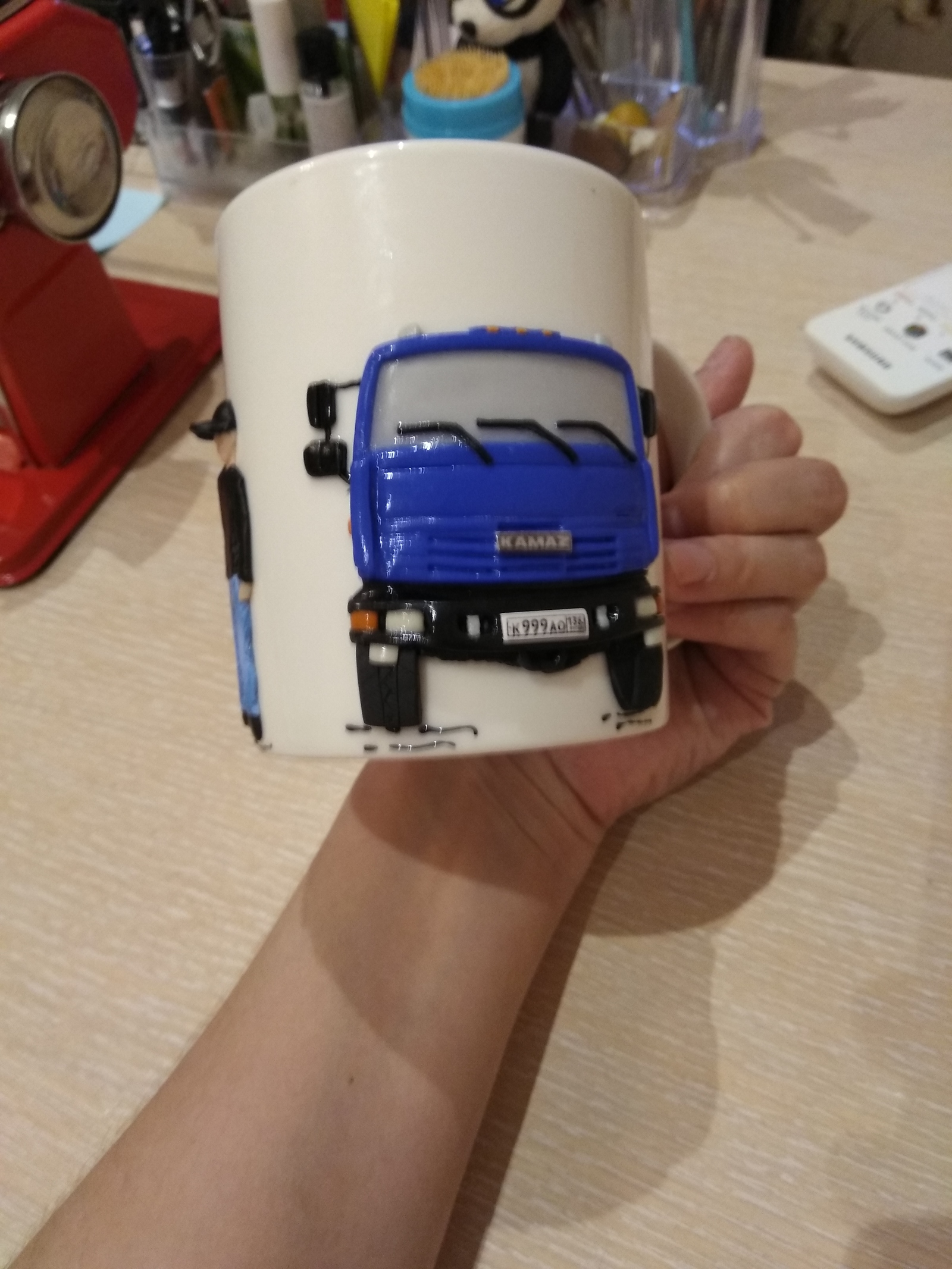 Mug with KAMAZ - My, Polymer clay, Mug with decor, Kamaz, Presents, , Car, Truck, Longpost