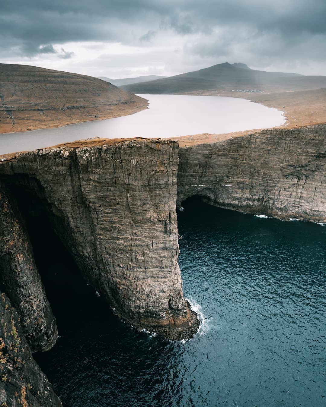 Faroe Islands, Lake Sorvagsvatn - The rocks, Sea, Shore, Nature, The photo