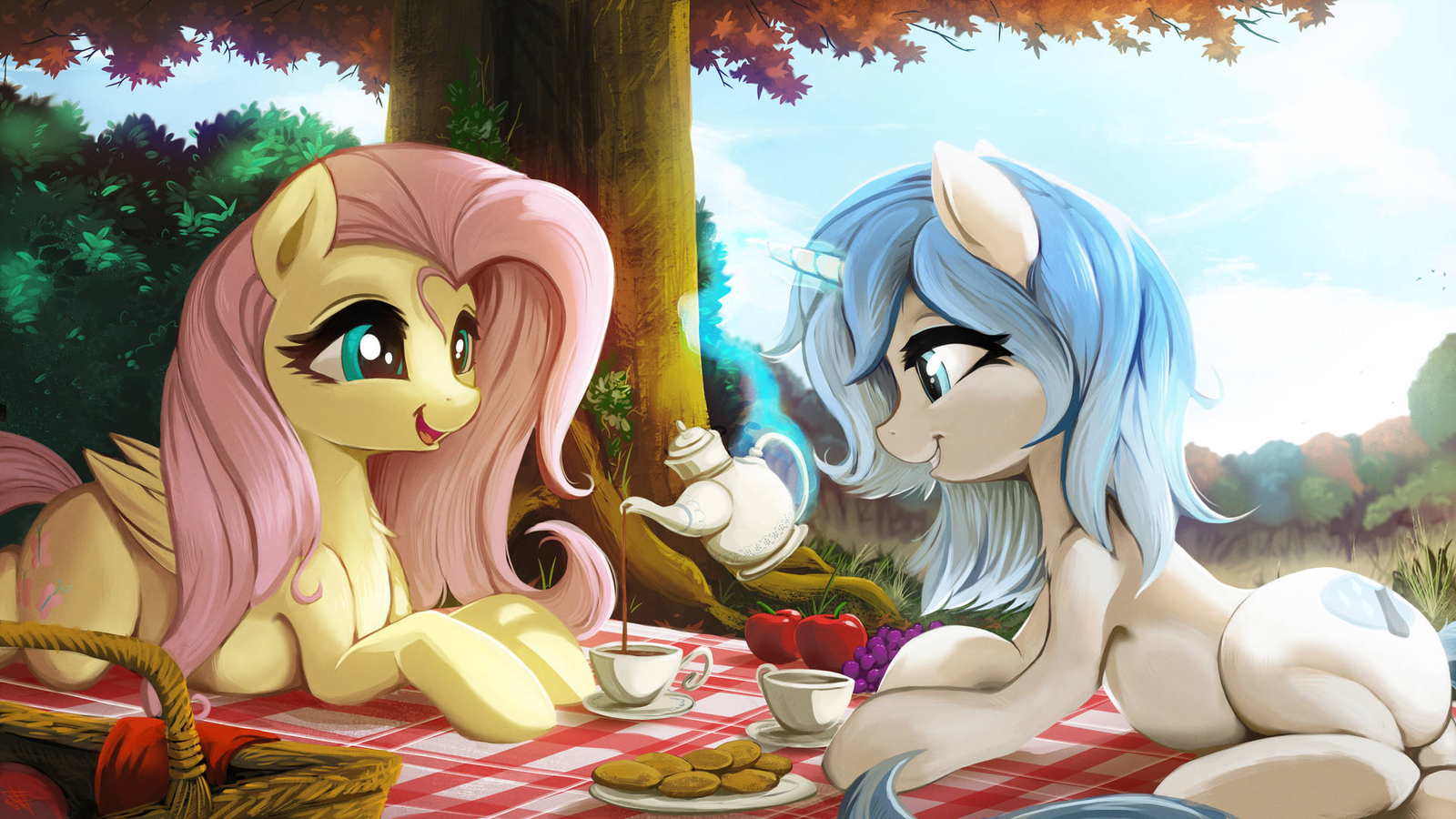 Picnic and tea - My Little Pony, Fluttershy, Original Character, PonyArt, Арт, Fidzfox