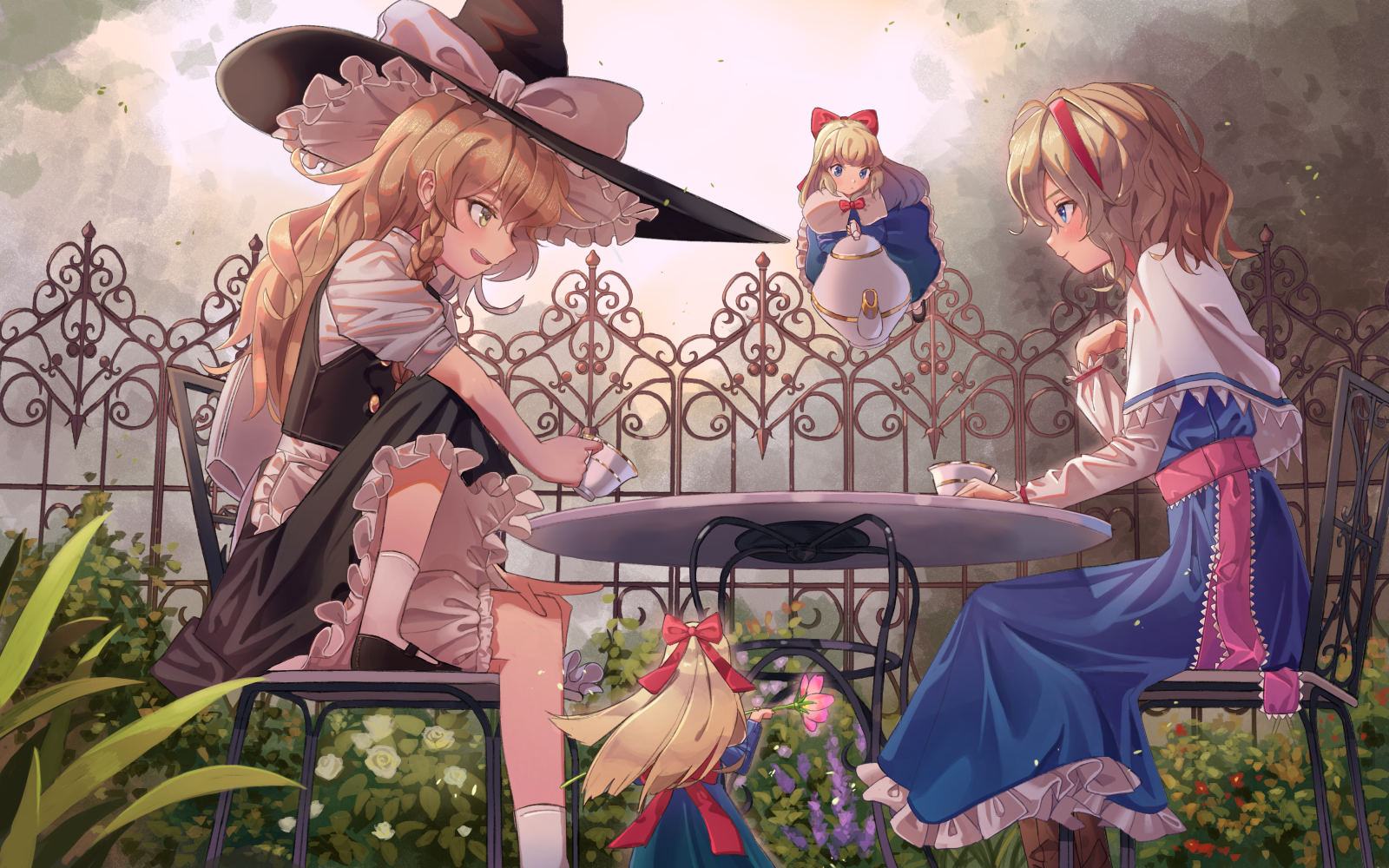 Tea time - Anime, Anime art, Touhou, Alice margatroid, Kirisame marisa, Shanghai Doll, Maachi