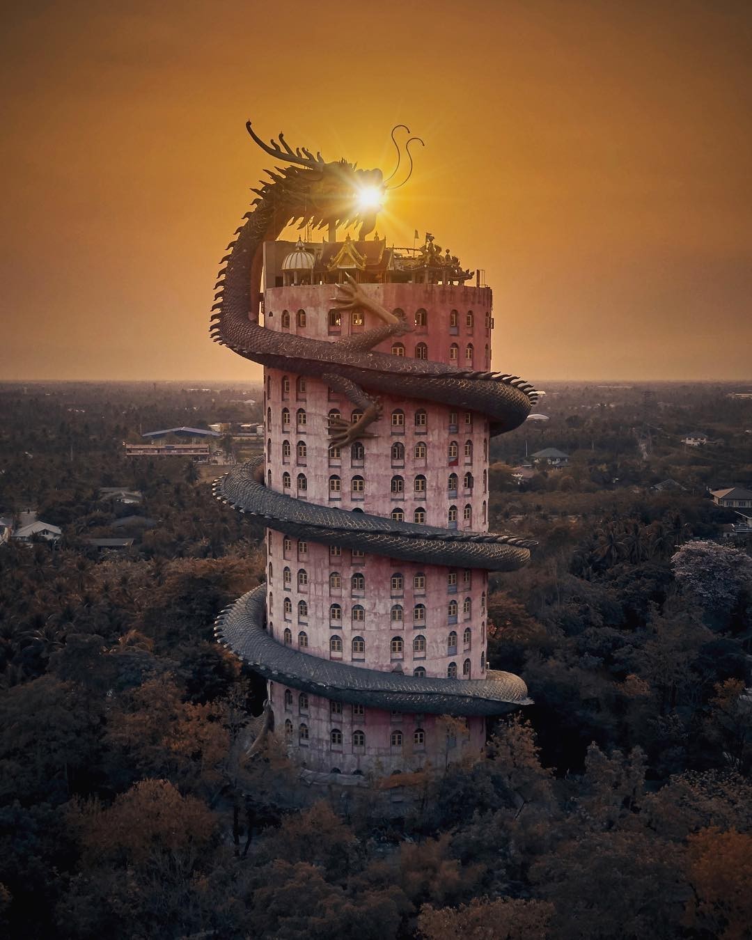 The dragon eats the sun - The sun, The Dragon, Architecture, Morning, Asia, , , 