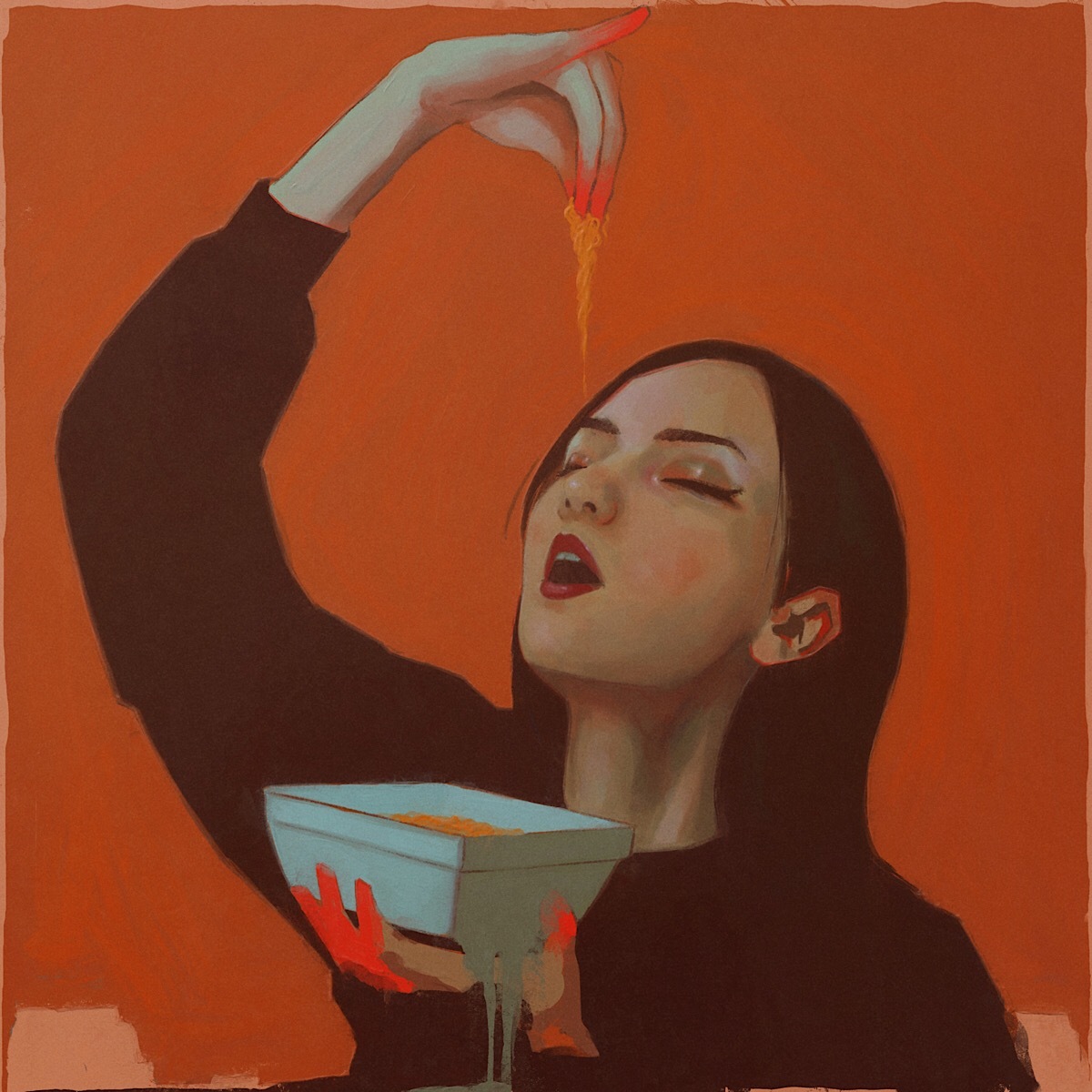 Red generation - My, Art, Portrait, Digital drawing, Drawing, Girls, Food, Doshirak