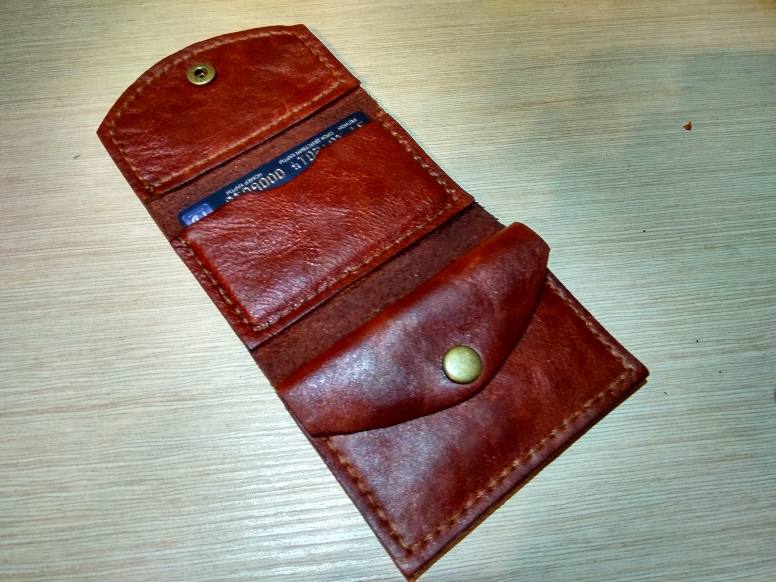 Mini wallet for wife. - My, Leather wallet, Wallet, With your own hands, Longpost, Leather craft