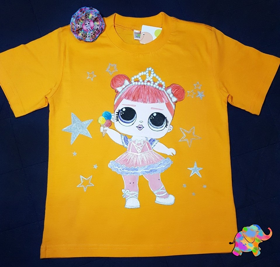 T-shirt with lol - My, Painting on fabric, , Lol doll