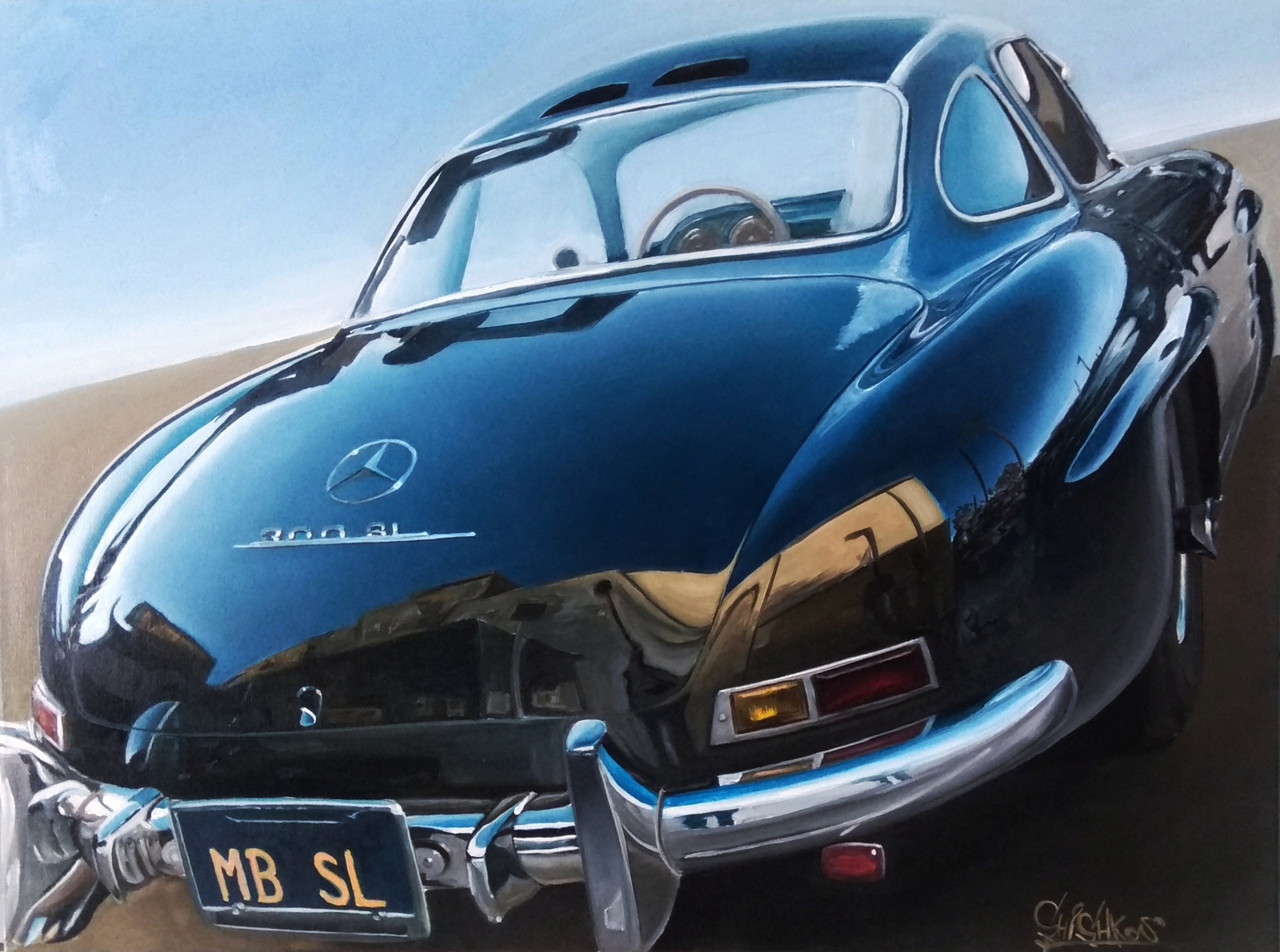 MY OIL PAINTING MERCEDESBENZ 300SL (w198) SIZE 60*80cm - My, , Oil painting, Butter, Automotive classic, Auto, Mercedes, Photorealism, Painting