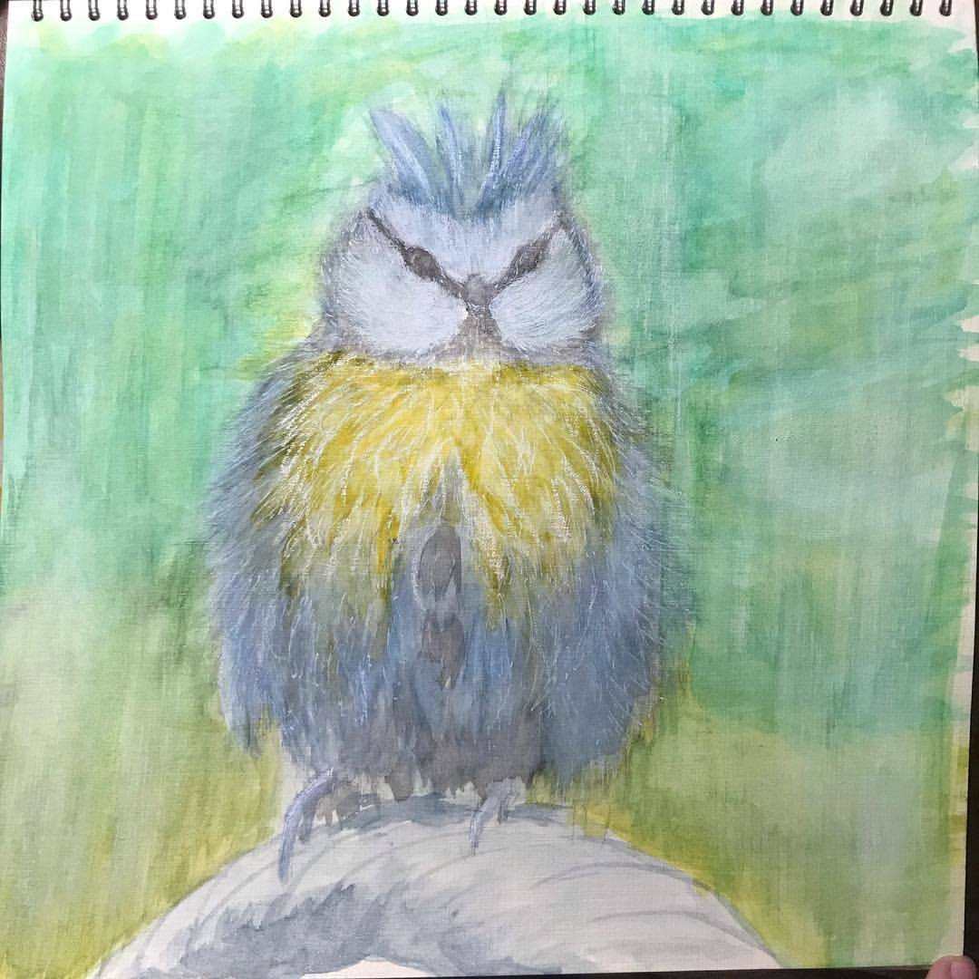 Chick. Watercolor, pastel, white gel pen. - My, Drawing, Birds, Chick, Watercolor