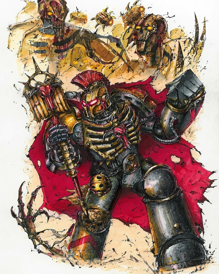 By Akhen Amor - Warhammer 40k, Wh Art, Necrons, Flayed ones, Space Marine, Chaplain, Minotaurus