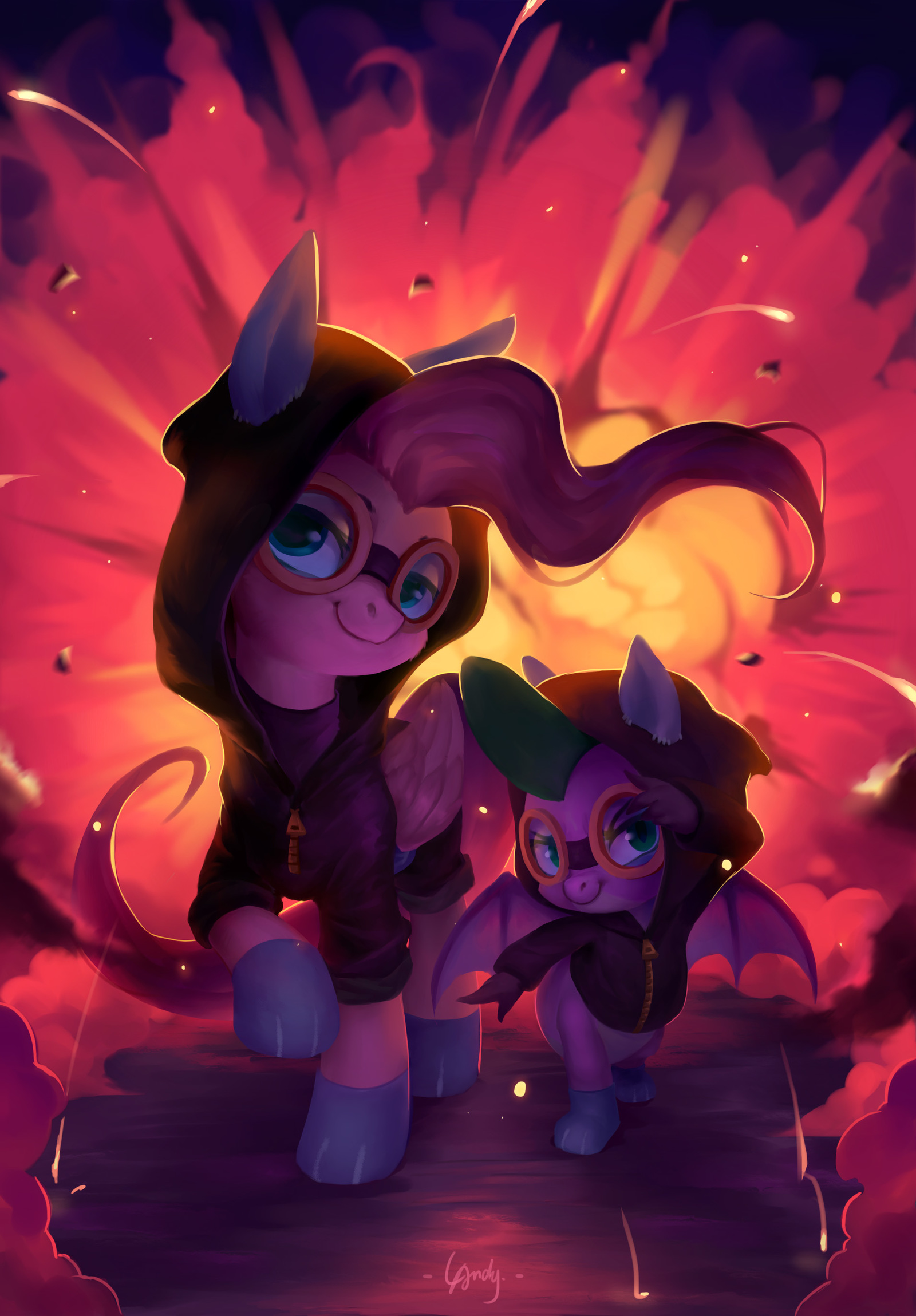 Double The Badassitude - My Little Pony, PonyArt, Fluttershy, Spike, MLP Season 9, La-Ndy