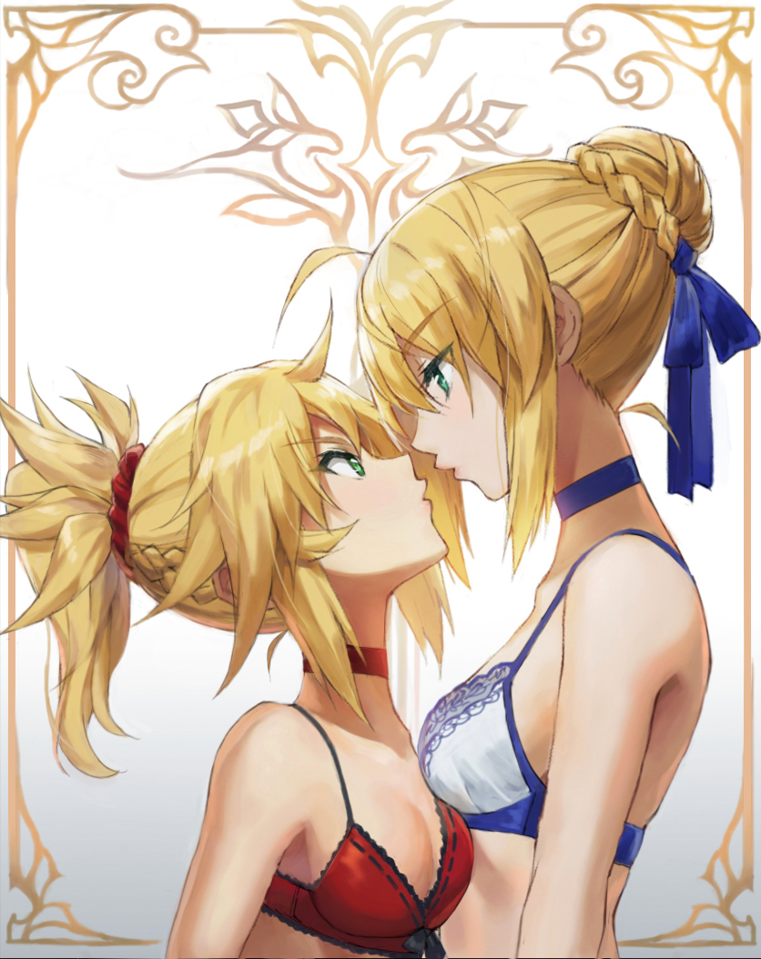 Mordred and Artoria - NSFW, Anime, Anime art, Mordred, Underwear, Yuri, Fate, Artoria pendragon, Fate grand order