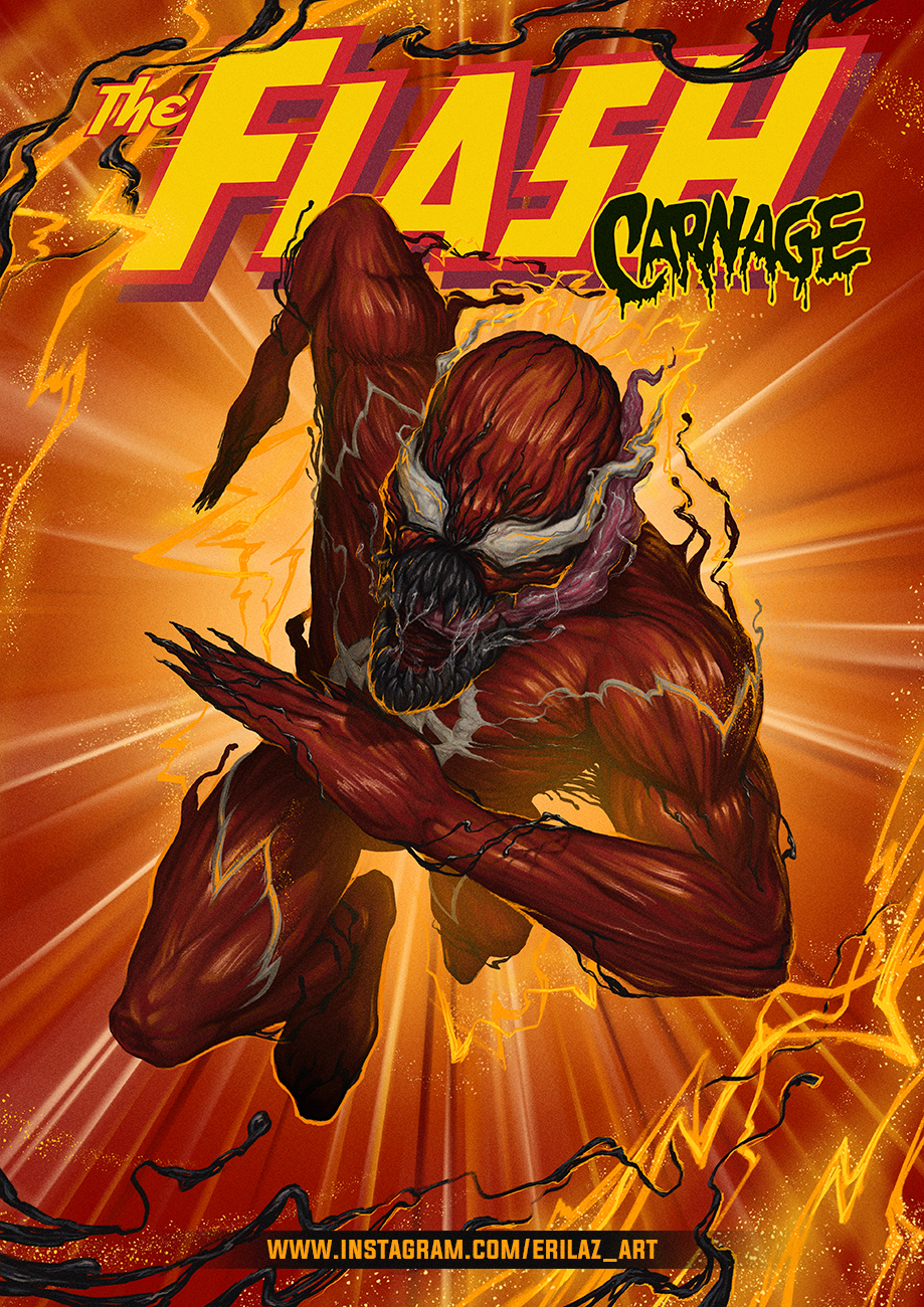 The Flash/Carnage. Первый растр за долгие годы. - Моё, Арт, Фан-Арт, Marvel, Рисунок, Цифровой рисунок, DC Comics, Карнаж, Кроссовер