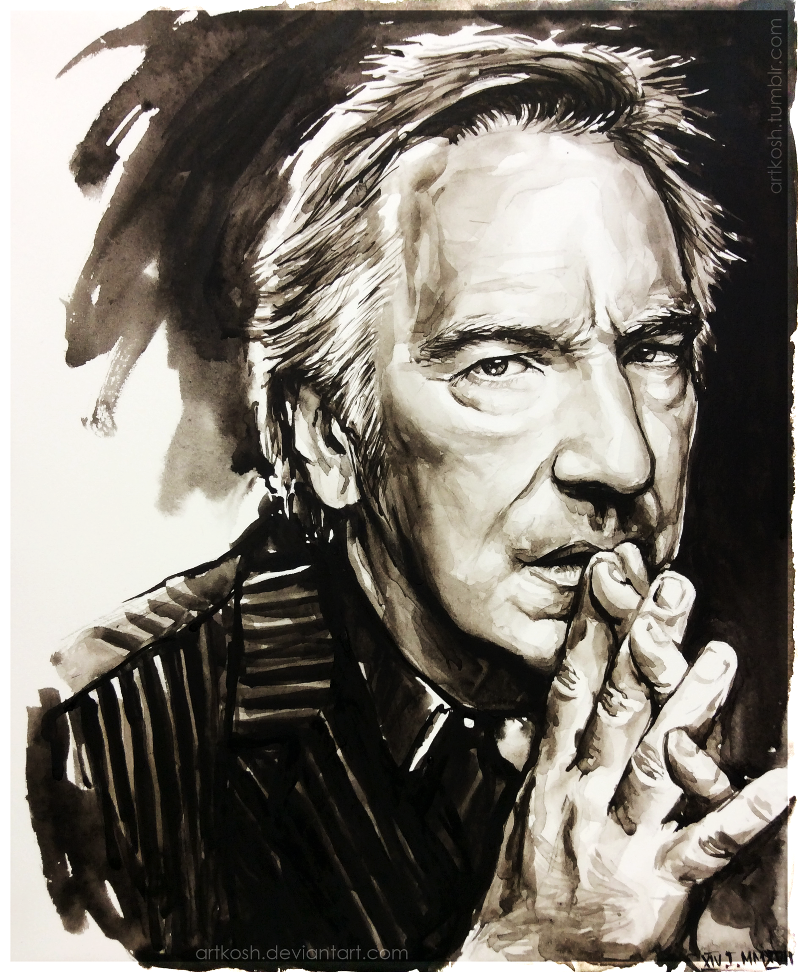 Alan - My, Artkosh, Watercolor, Portrait, Alan Rickman, Actors and actresses, Celebrities, Drawing, Black and white